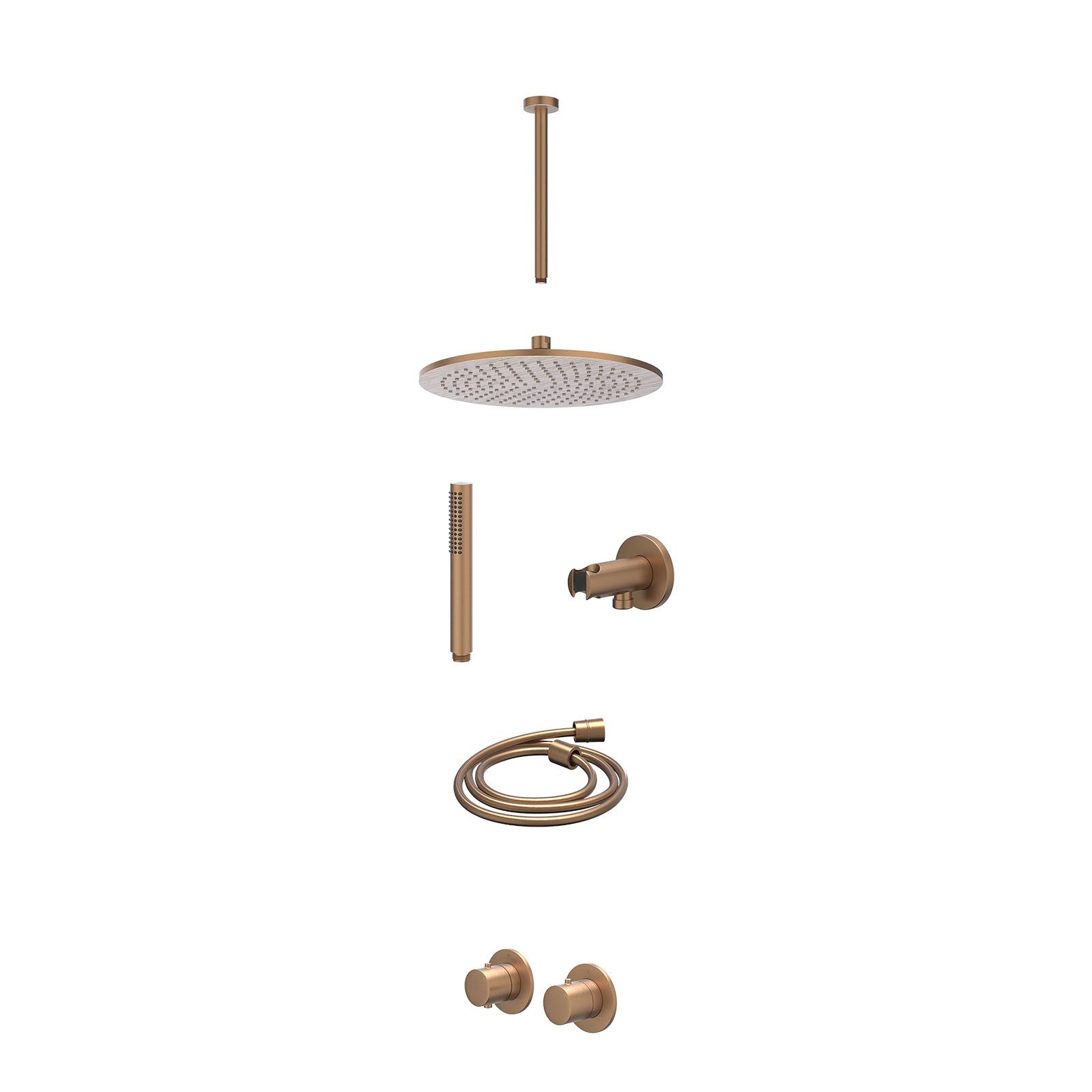 IVY Bond Regendoucheset inbouw symmetry 2-weg - 30cm medium - plafond 30cm - wandhouder - staafhanddouche - excl. inbouwbox - Geborsteld mat koper