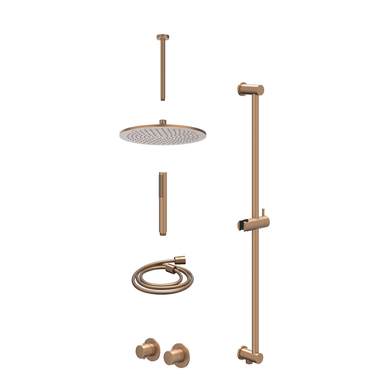 IVY Bond Regendoucheset inbouw symmetry 2-weg - 30cm medium - plafond 30cm - glijstang - staafhanddouche - excl. inbouwbox - Geborsteld mat koper