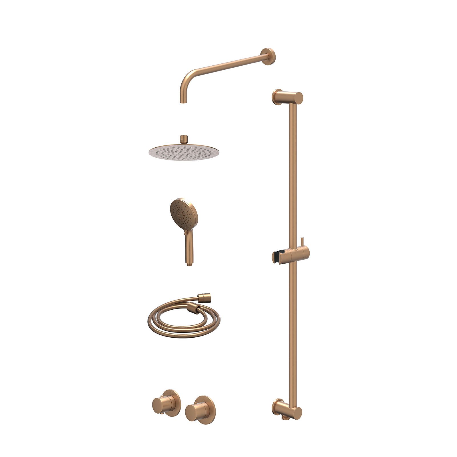 IVY Bond Regendoucheset inbouw symmetry 2-weg - 20cm slim - wandarm 40cm - glijstang - 3-standen - excl. inbouwbox - Geborsteld mat koper