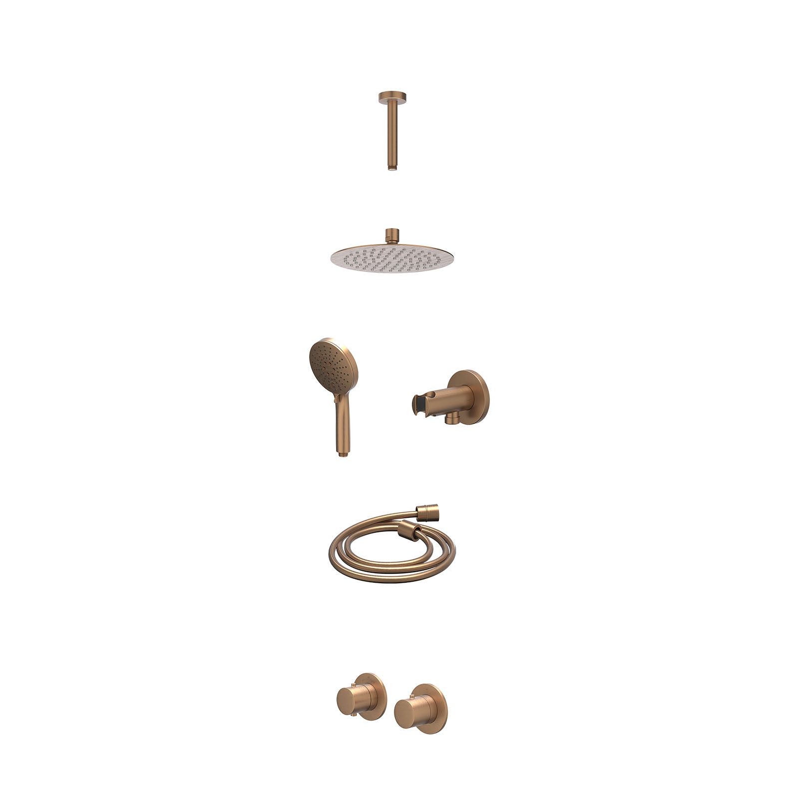 IVY Bond Regendoucheset inbouw symmetry 2-weg - 20cm slim - plafond 15cm - wandhouder - 3-standen - excl. inbouwbox - Geborsteld mat koper