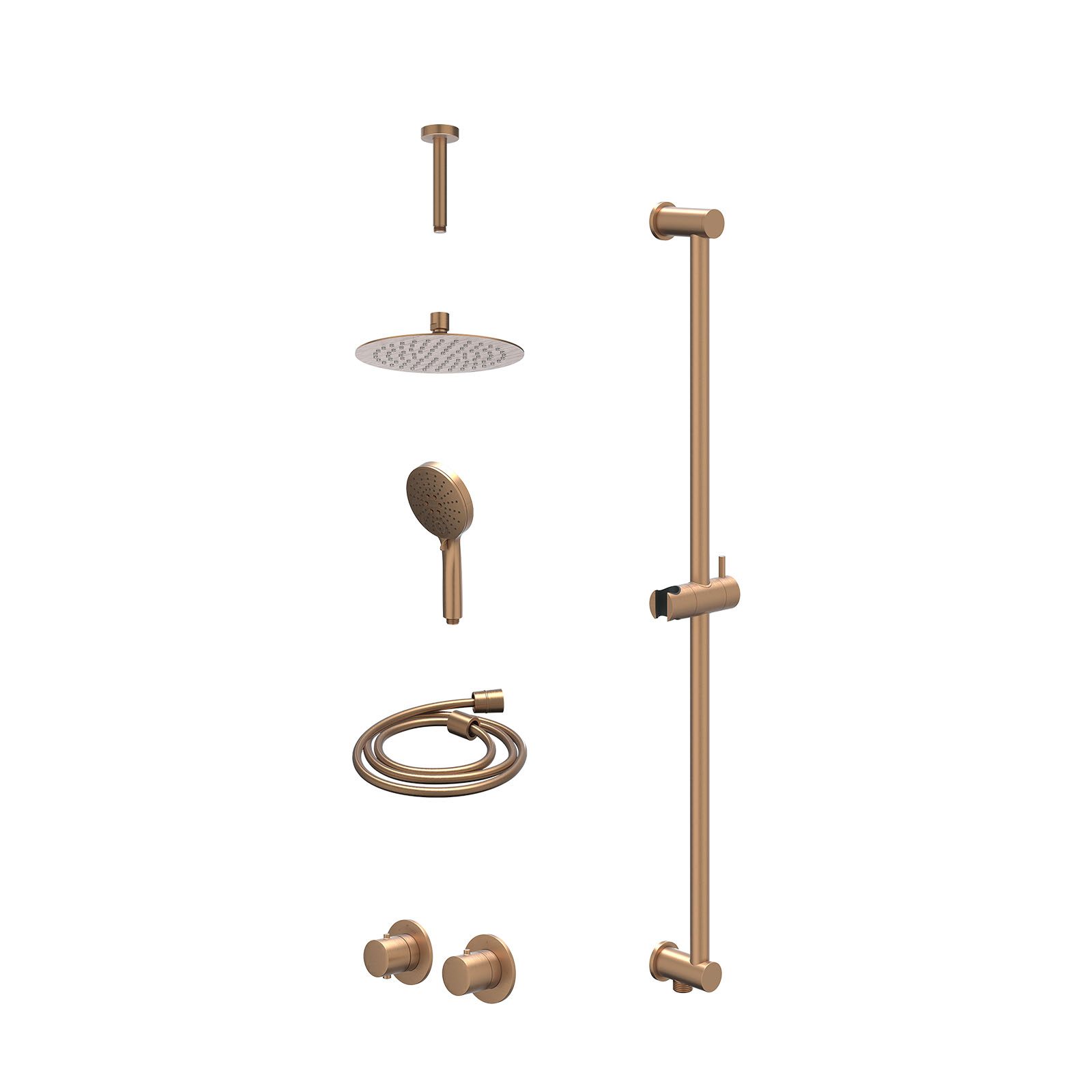 IVY Bond Regendoucheset inbouw symmetry 2-weg - 20cm slim - plafond 15cm - glijstang - 3-standen - excl. inbouwbox - Geborsteld mat koper