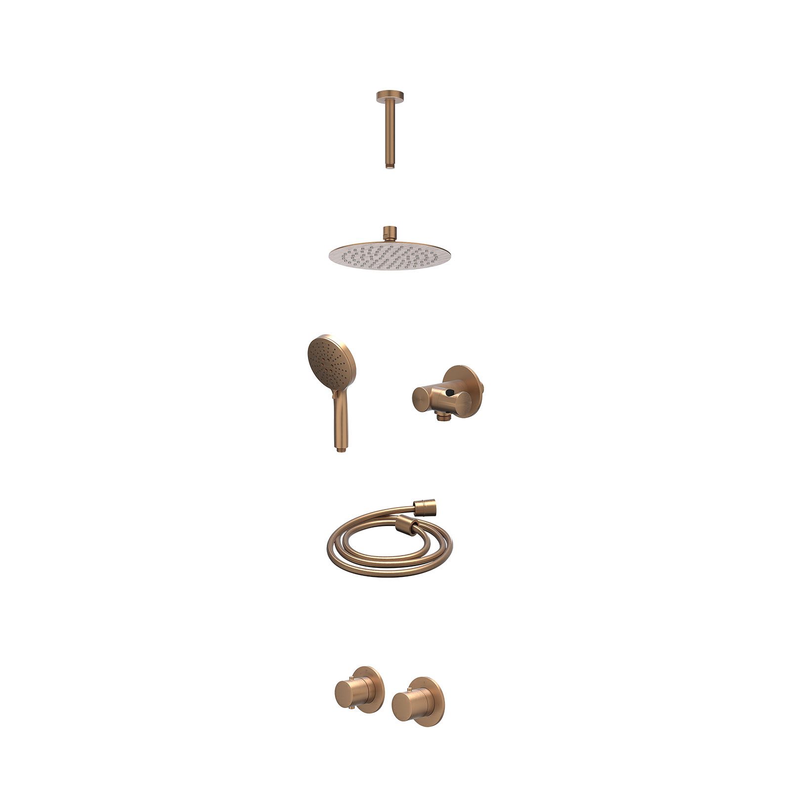 IVY Bond Regendoucheset inbouw symmetry 2-weg - 20cm slim - plafond 15cm - verstelbare steun - 3-standen - excl. inbouwbox - Geborsteld mat koper
