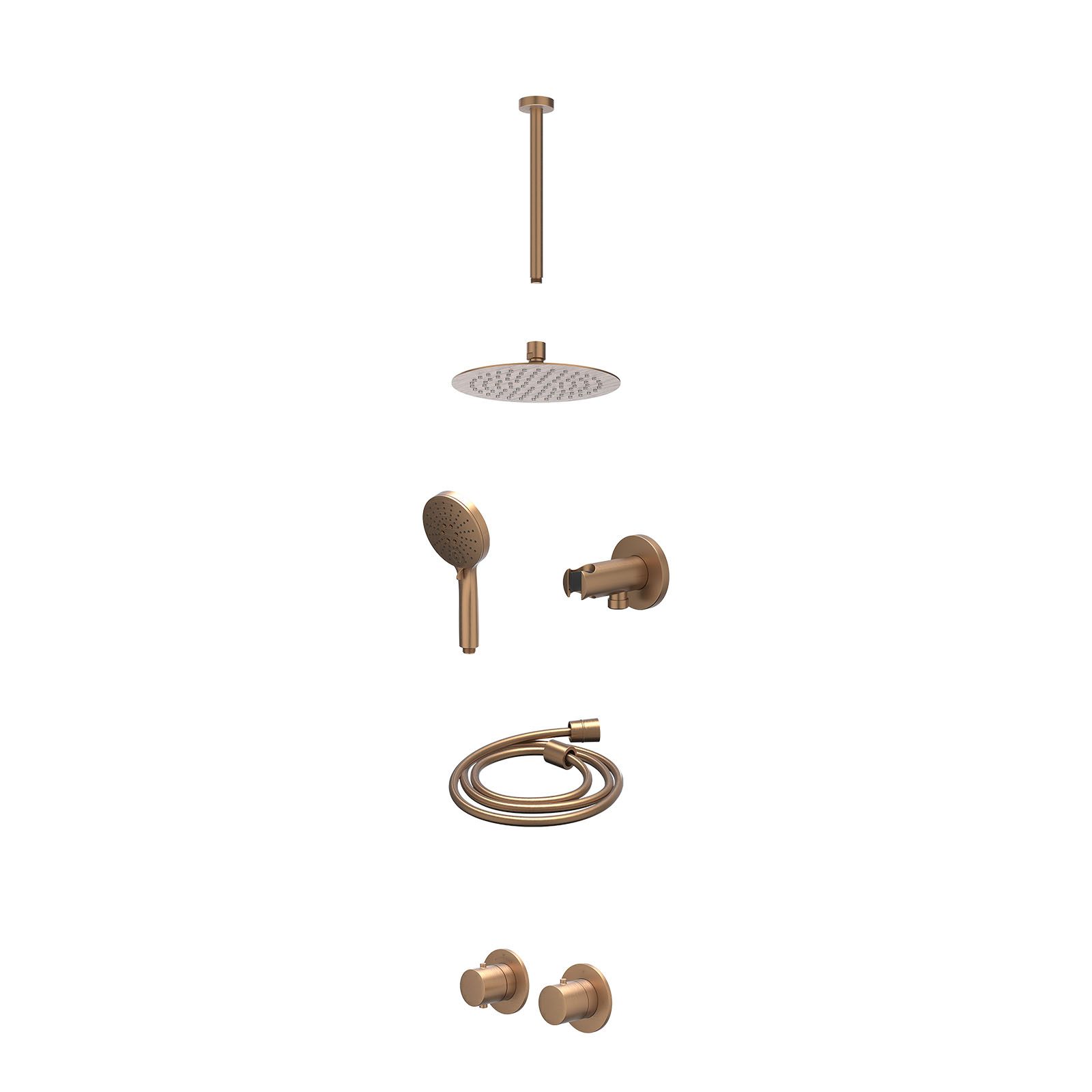 IVY Bond Regendoucheset inbouw symmetry 2-weg - 20cm slim - plafond 30cm - wandhouder - 3-standen - excl. inbouwbox - Geborsteld mat koper