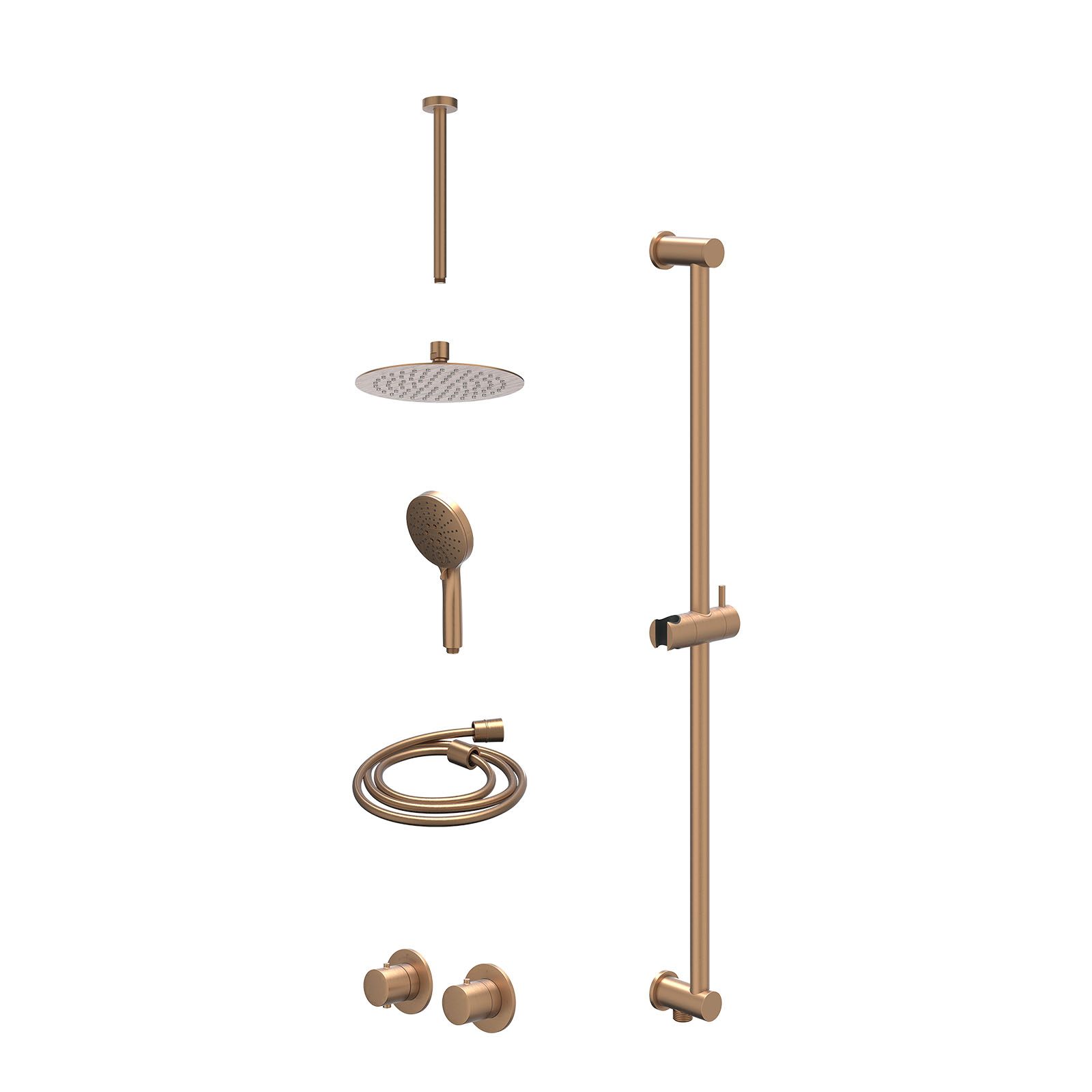 IVY Bond Regendoucheset inbouw symmetry 2-weg - 20cm slim - plafond 30cm - glijstang - 3-standen - excl. inbouwbox - Geborsteld mat koper