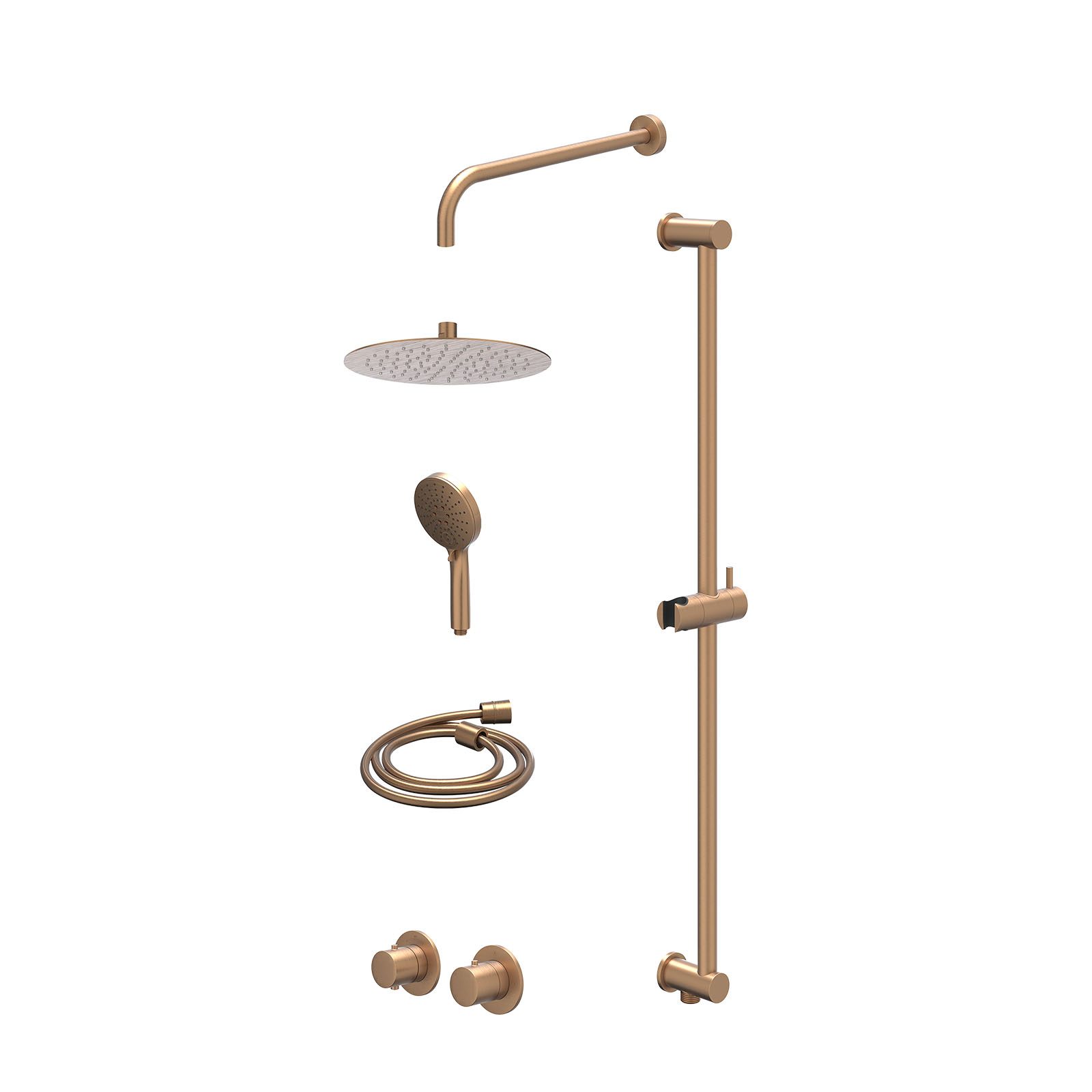 IVY Bond Regendoucheset inbouw symmetry 2-weg - 25cm slim - wandarm 40cm - glijstang - 3-standen - excl. inbouwbox - Geborsteld mat koper