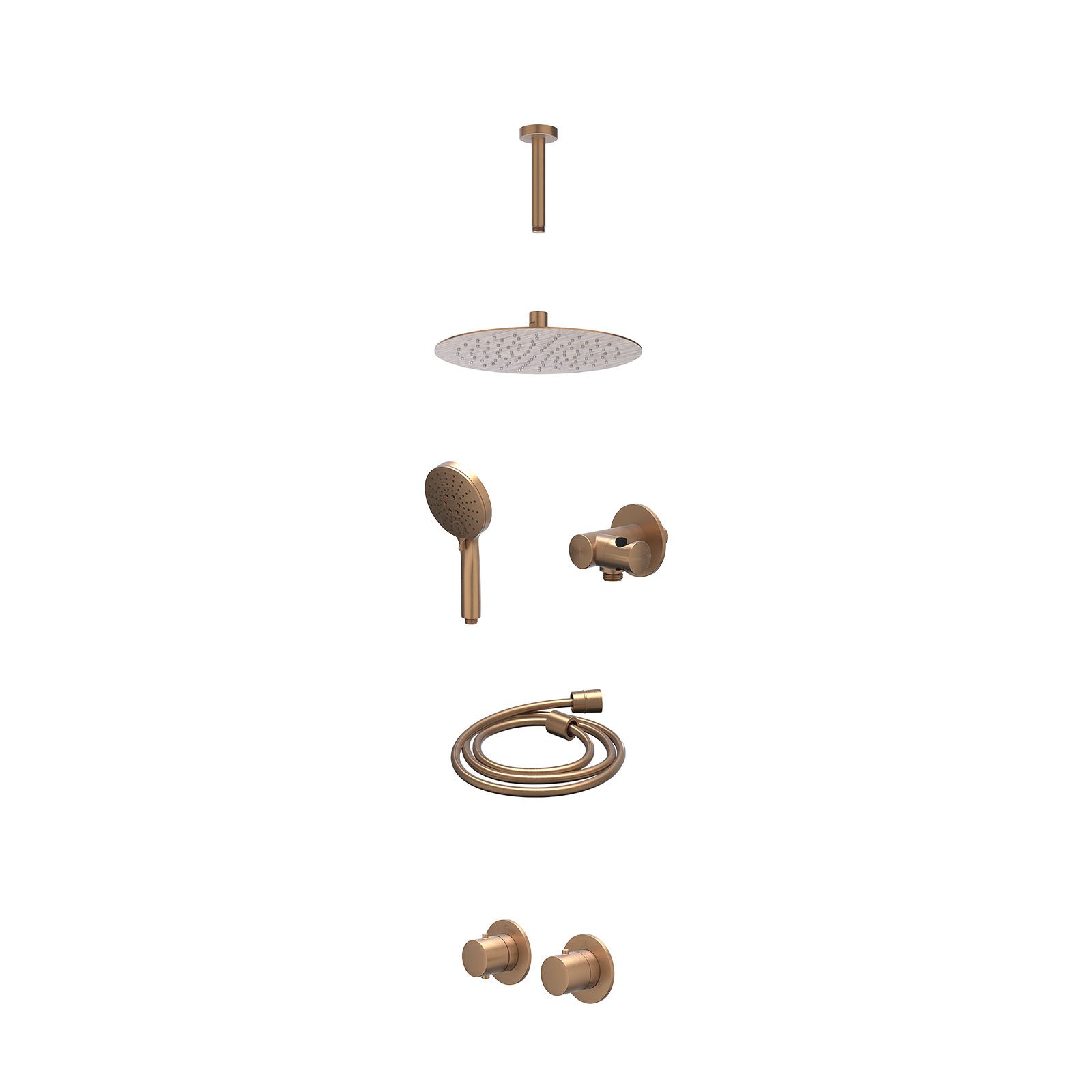 IVY Bond Regendoucheset inbouw symmetry 2-weg - 25cm slim - plafond 15cm - verstelbare steun - 3-standen - excl. inbouwbox - Geborsteld mat koper