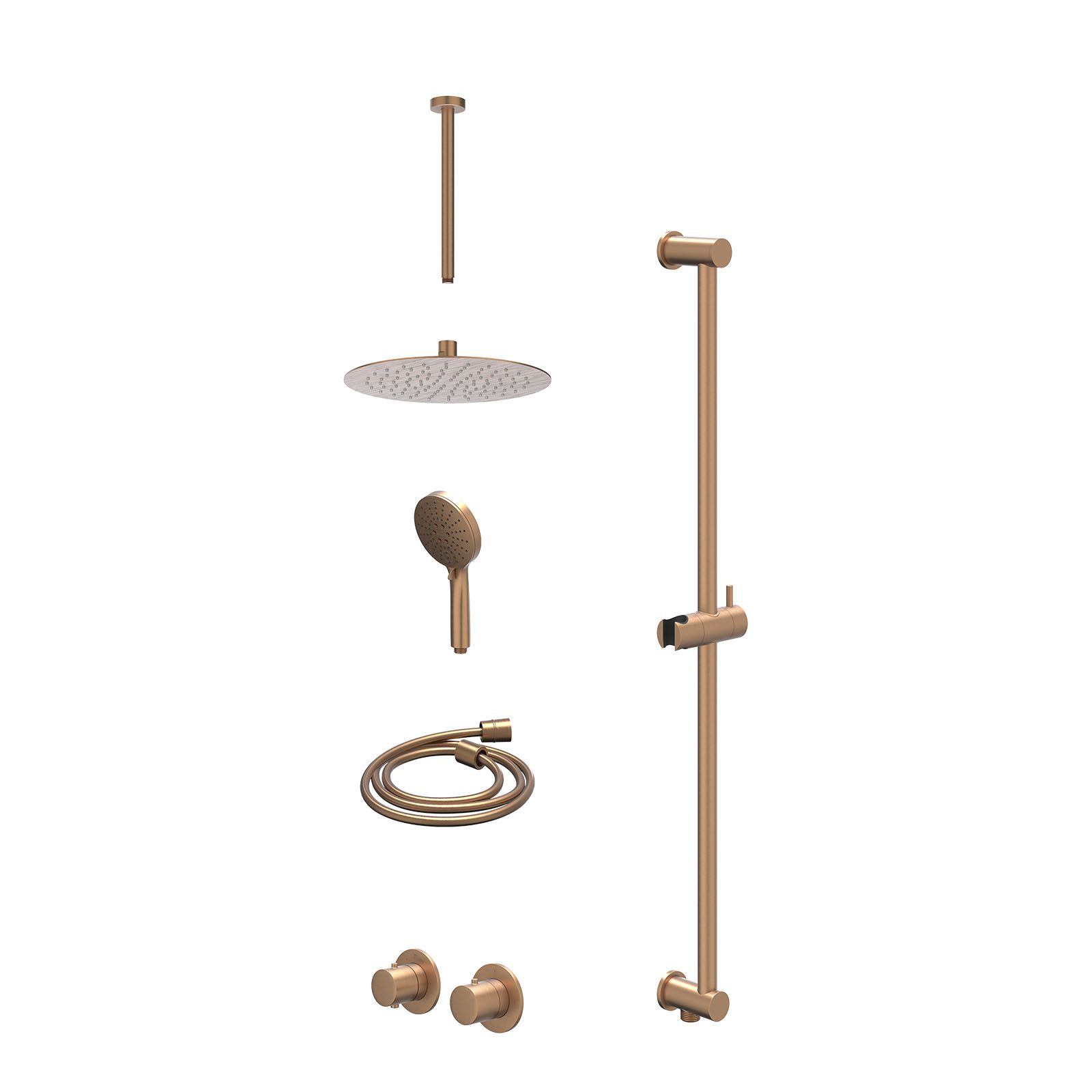 IVY Bond Regendoucheset inbouw symmetry 2-weg - 25cm slim - plafond 30cm - glijstang - 3-standen - excl. inbouwbox - Geborsteld mat koper