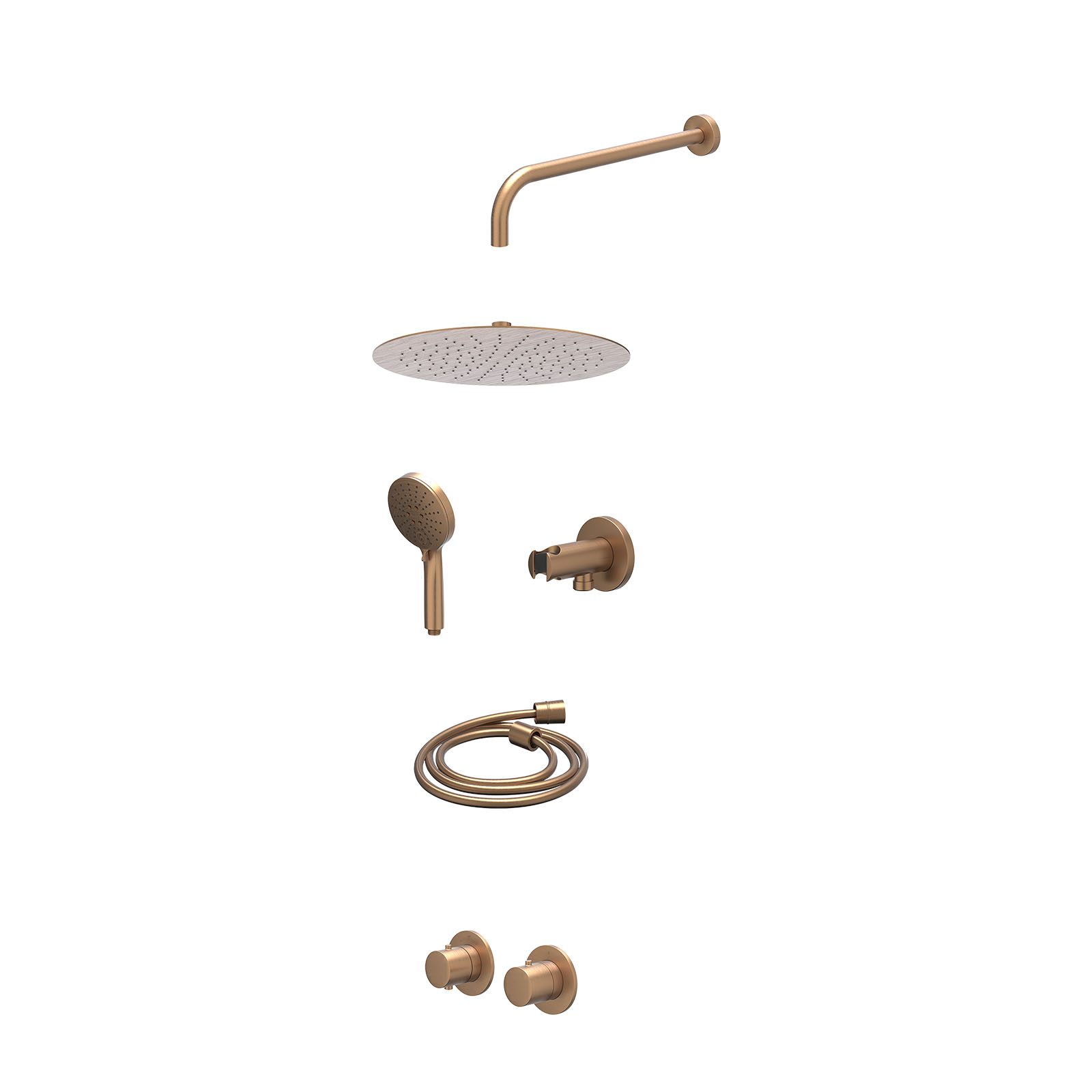 IVY Bond Regendoucheset inbouw symmetry 2-weg - 30cm slim - wandarm 40cm - wandhouder - 3-standen - excl. inbouwbox - Geborsteld mat koper