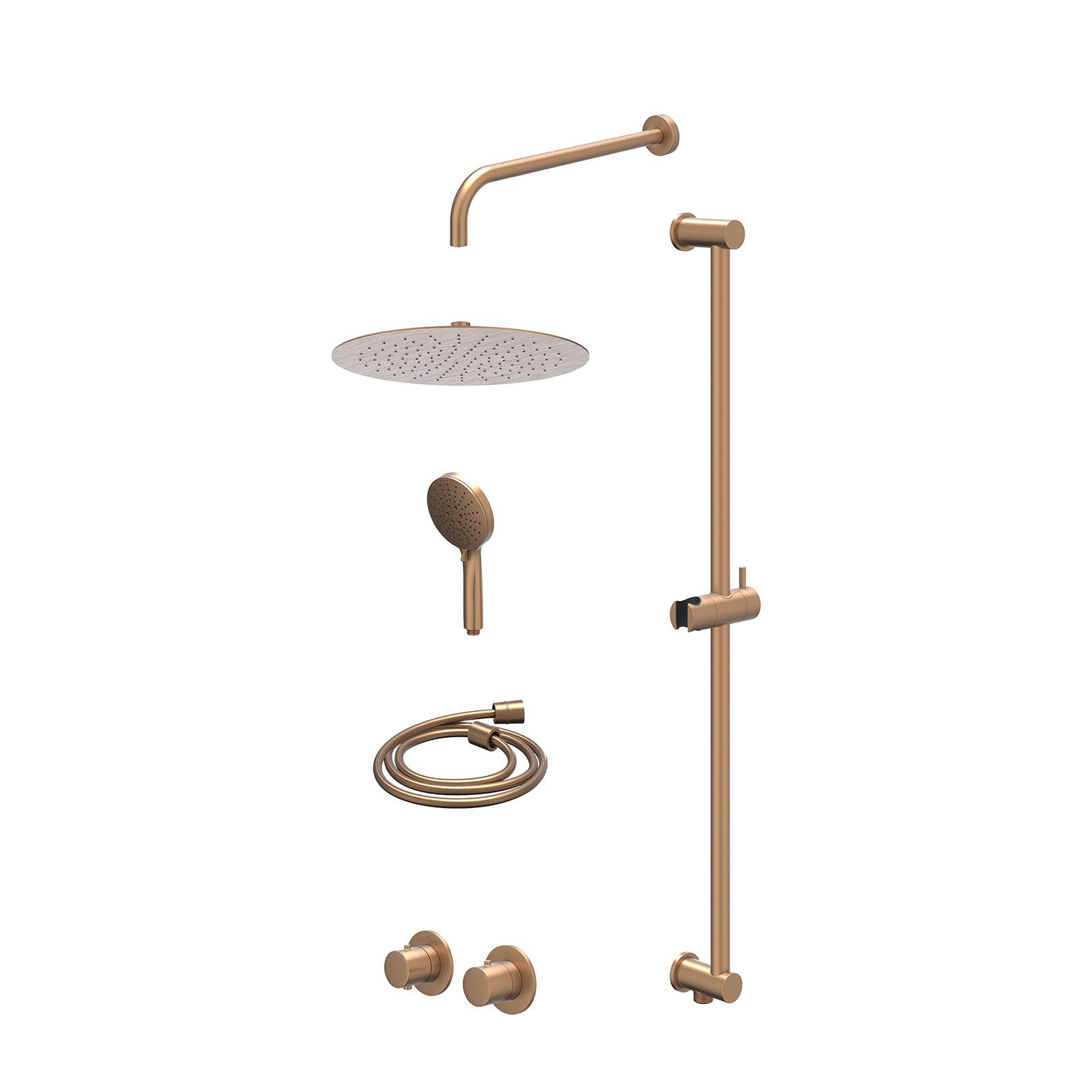 IVY Bond Regendoucheset inbouw symmetry 2-weg - 30cm slim - wandarm 40cm - glijstang - 3-standen - excl. inbouwbox - Geborsteld mat koper