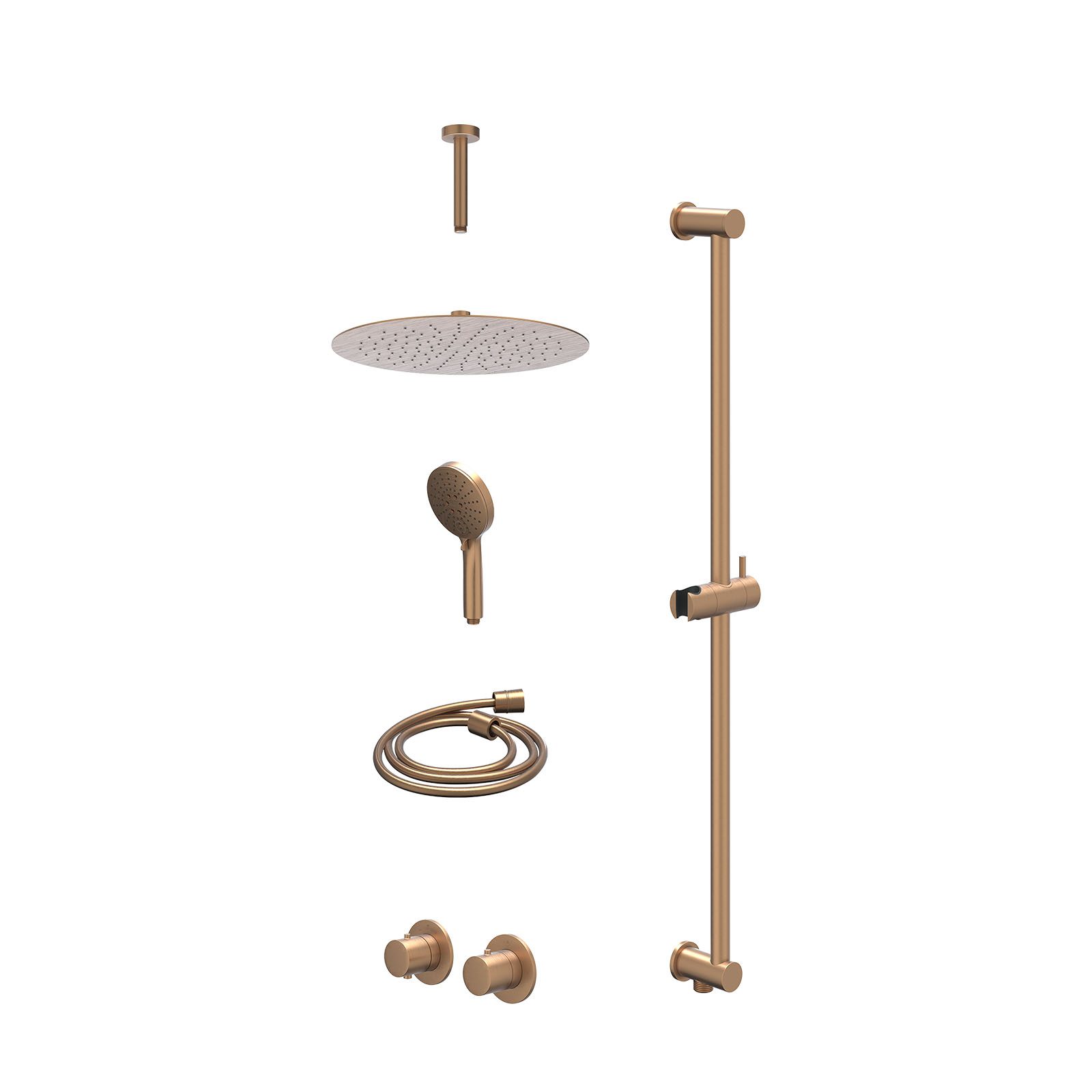 IVY Bond Regendoucheset inbouw symmetry 2-weg - 30cm slim - plafond 15cm - glijstang - 3-standen - excl. inbouwbox - Geborsteld mat koper