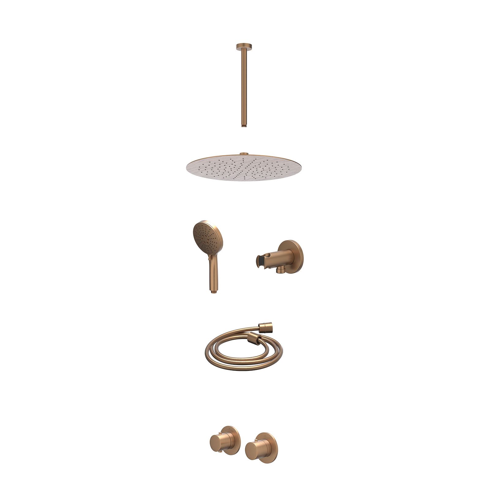 IVY Bond Regendoucheset inbouw symmetry 2-weg - 30cm slim - plafond 30cm - wandhouder - 3-standen - excl. inbouwbox - Geborsteld mat koper