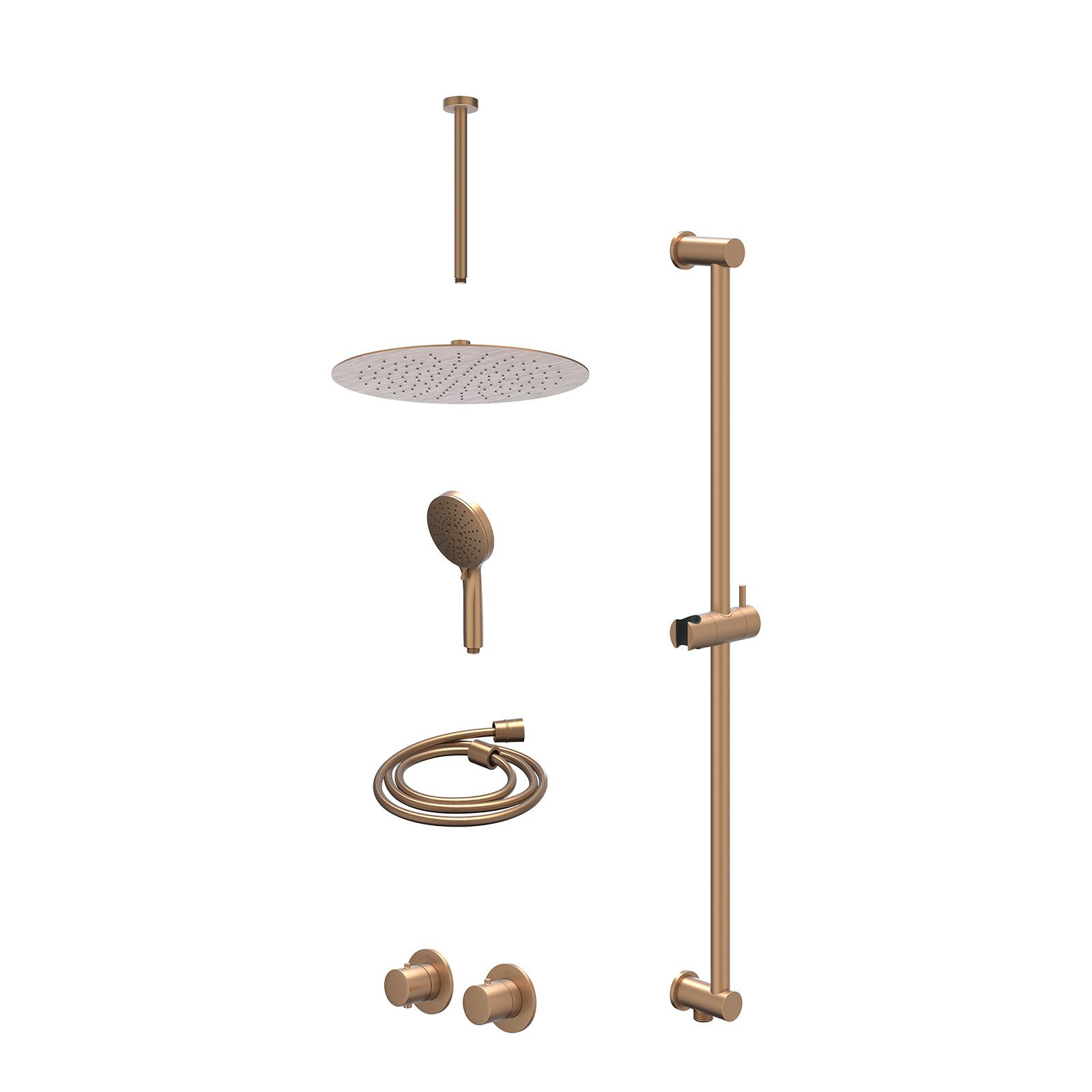 IVY Bond Regendoucheset inbouw symmetry 2-weg - 30cm slim - plafond 30cm - glijstang - 3-standen - excl. inbouwbox - Geborsteld mat koper