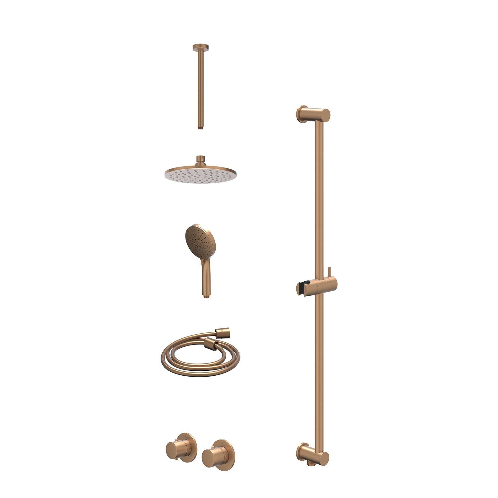 IVY Bond Regendoucheset inbouw symmetry 2-weg - 20cm medium - plafond 30cm - glijstang - 3-standen - excl. inbouwbox - Geborsteld mat koper