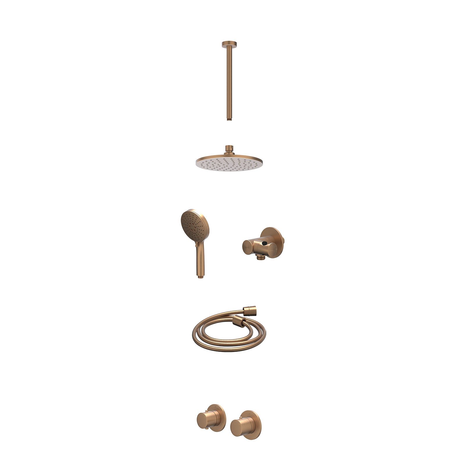 IVY Bond Regendoucheset inbouw symmetry 2-weg - 20cm medium - plafond 30cm - verstelbare steun - 3-standen - excl. inbouwbox - Geborsteld mat koper
