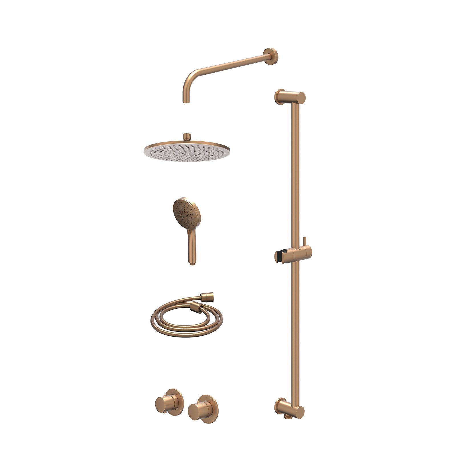 IVY Bond Regendoucheset inbouw symmetry 2-weg - 25cm medium - wandarm 40cm - glijstang - 3-standen - excl. inbouwbox - Geborsteld mat koper