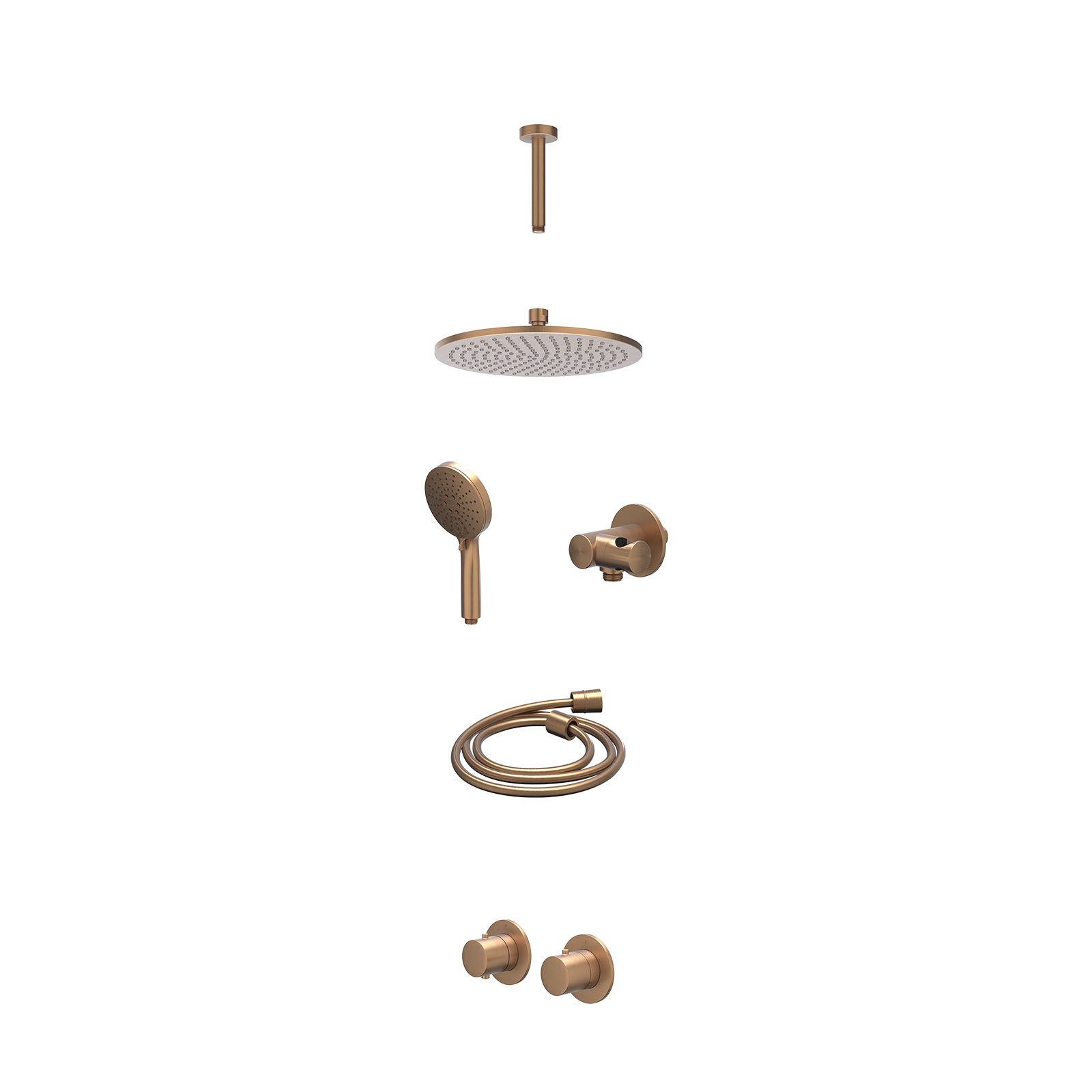 IVY Bond Regendoucheset inbouw symmetry 2-weg - 25cm medium - plafond 15cm - verstelbare steun - 3-standen - excl. inbouwbox - Geborsteld mat koper