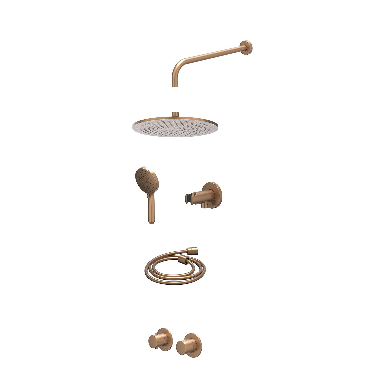 IVY Bond Regendoucheset inbouw symmetry 2-weg - 30cm medium - wandarm 40cm - wandhouder - 3-standen - excl. inbouwbox - Geborsteld mat koper