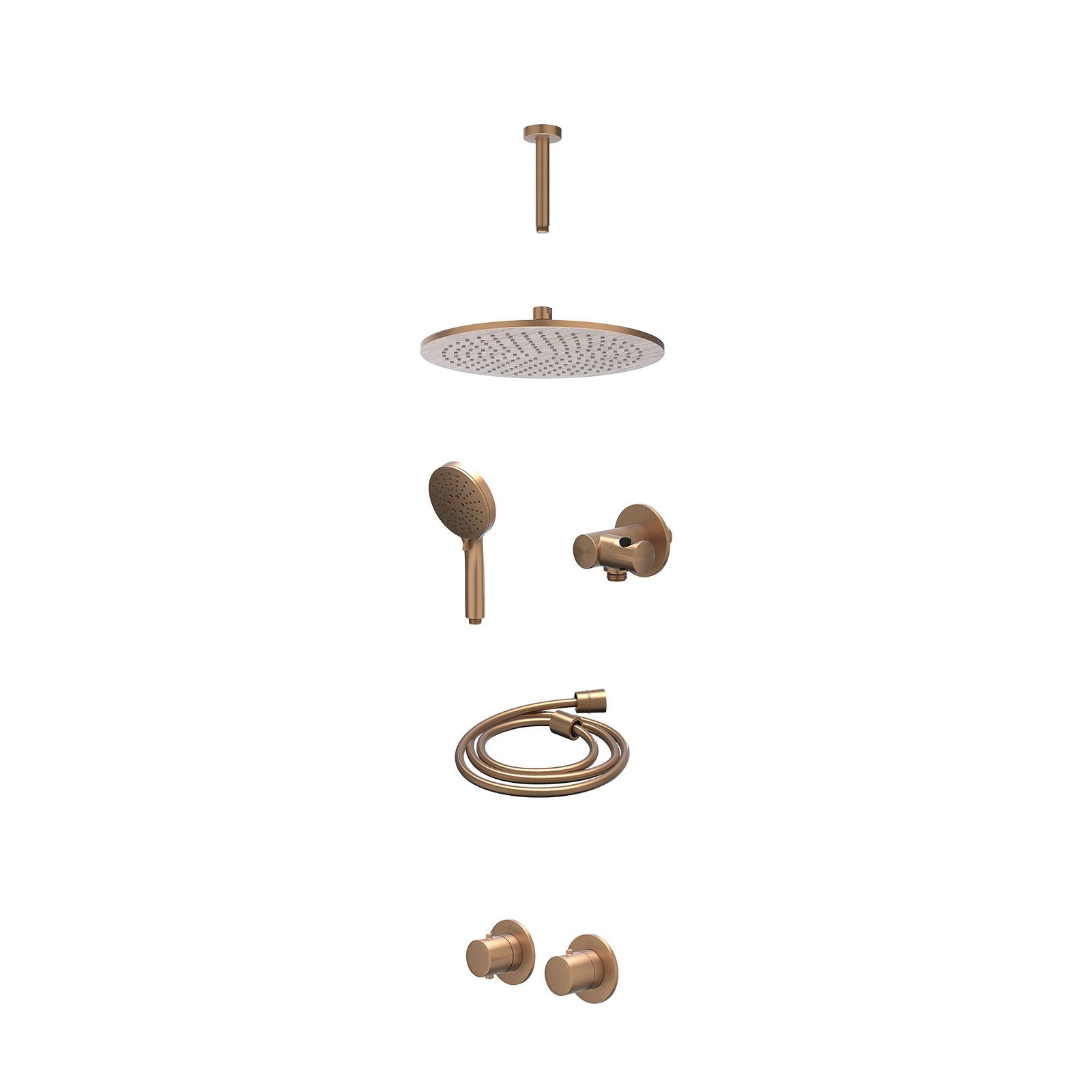 IVY Bond Regendoucheset inbouw symmetry 2-weg - 30cm medium - plafond 15cm - verstelbare steun - 3-standen - excl. inbouwbox - Geborsteld mat koper