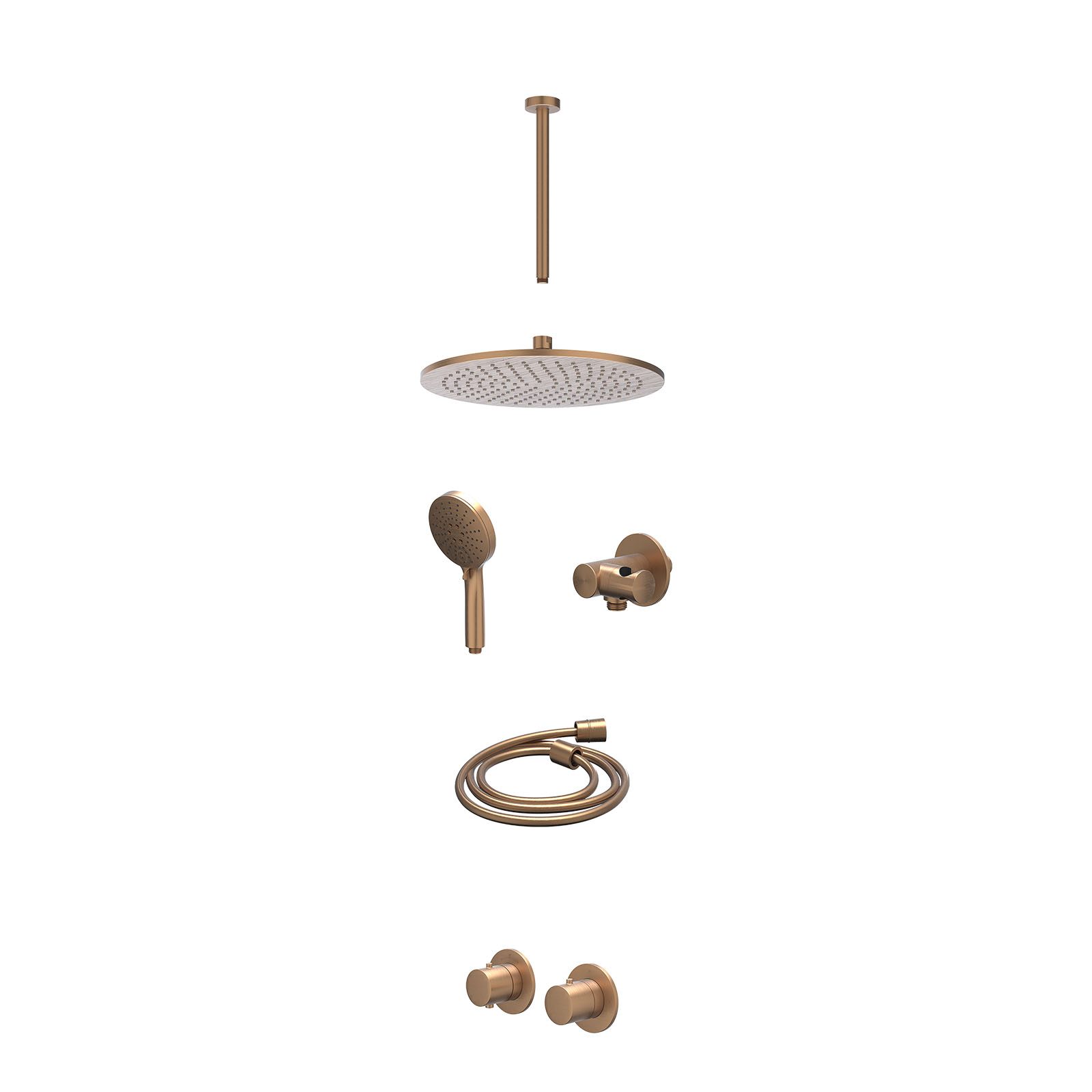 IVY Bond Regendoucheset inbouw symmetry 2-weg - 30cm medium - plafond 30cm - verstelbare steun - 3-standen - excl. inbouwbox - Geborsteld mat koper