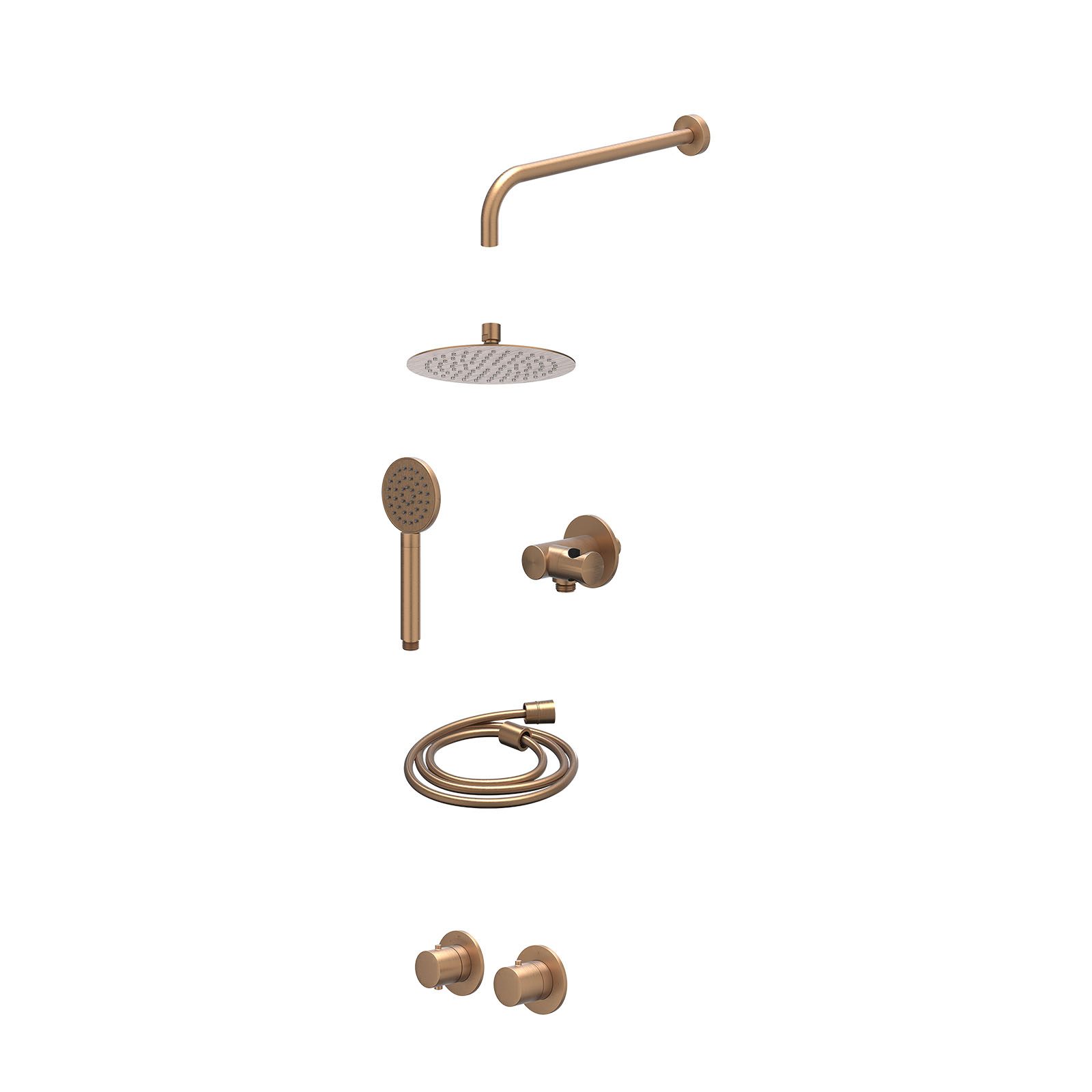 IVY Bond Regendoucheset inbouw symmetry 2-weg - 20cm slim - wandarm 40cm - verstelbare steun - satin spray - excl. inbouwbox - Geborsteld mat koper