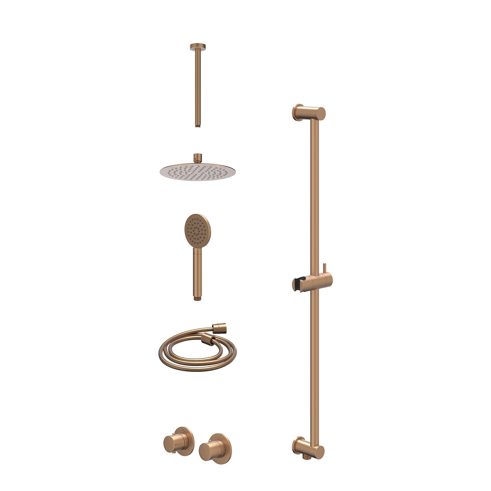 IVY Bond Regendoucheset inbouw symmetry 2-weg - 20cm slim - plafond 30cm - glijstang - satin spray - excl. inbouwbox - Geborsteld mat koper