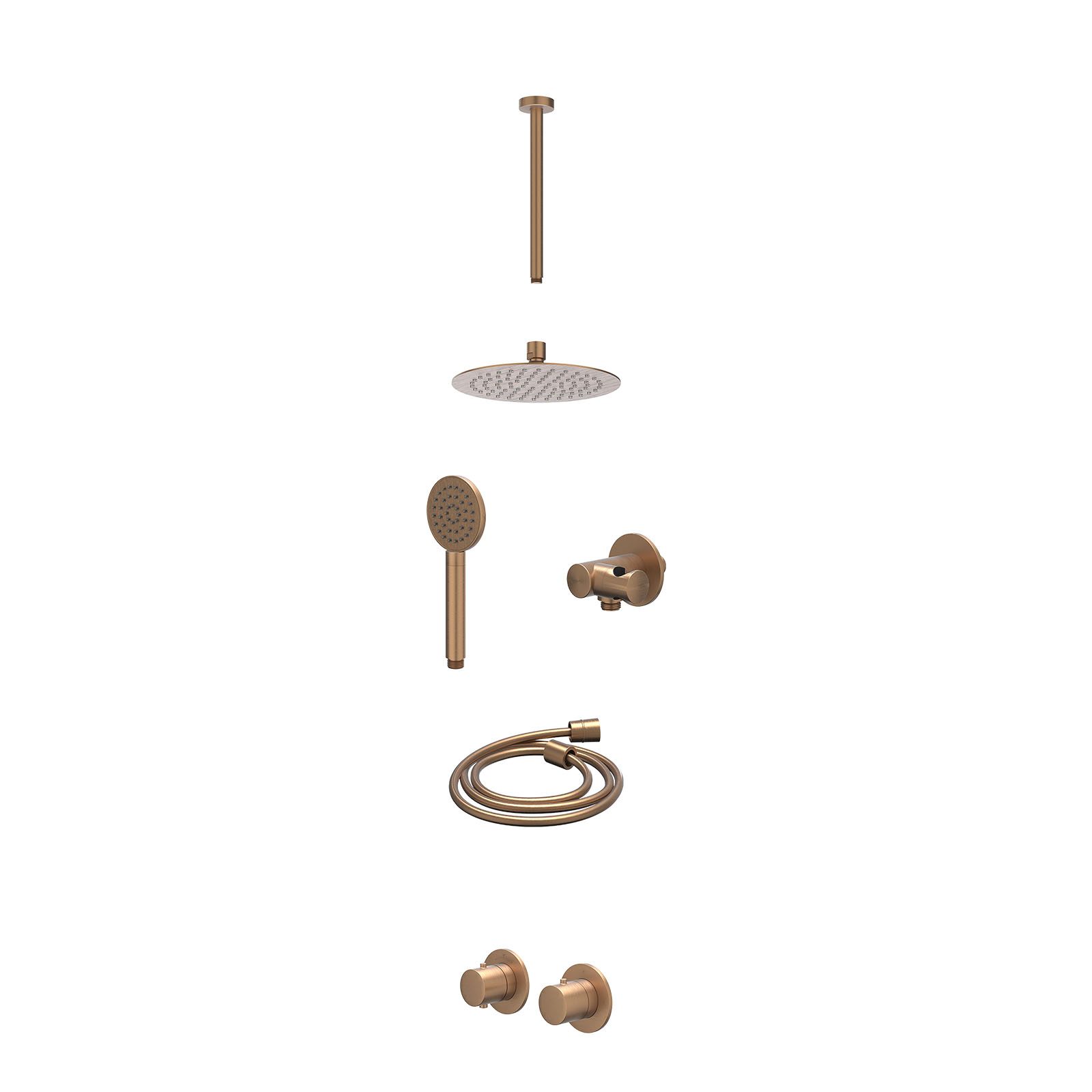 IVY Bond Regendoucheset inbouw symmetry 2-weg - 20cm slim - plafond 30cm - verstelbare steun - satin spray - excl. inbouwbox - Geborsteld mat koper