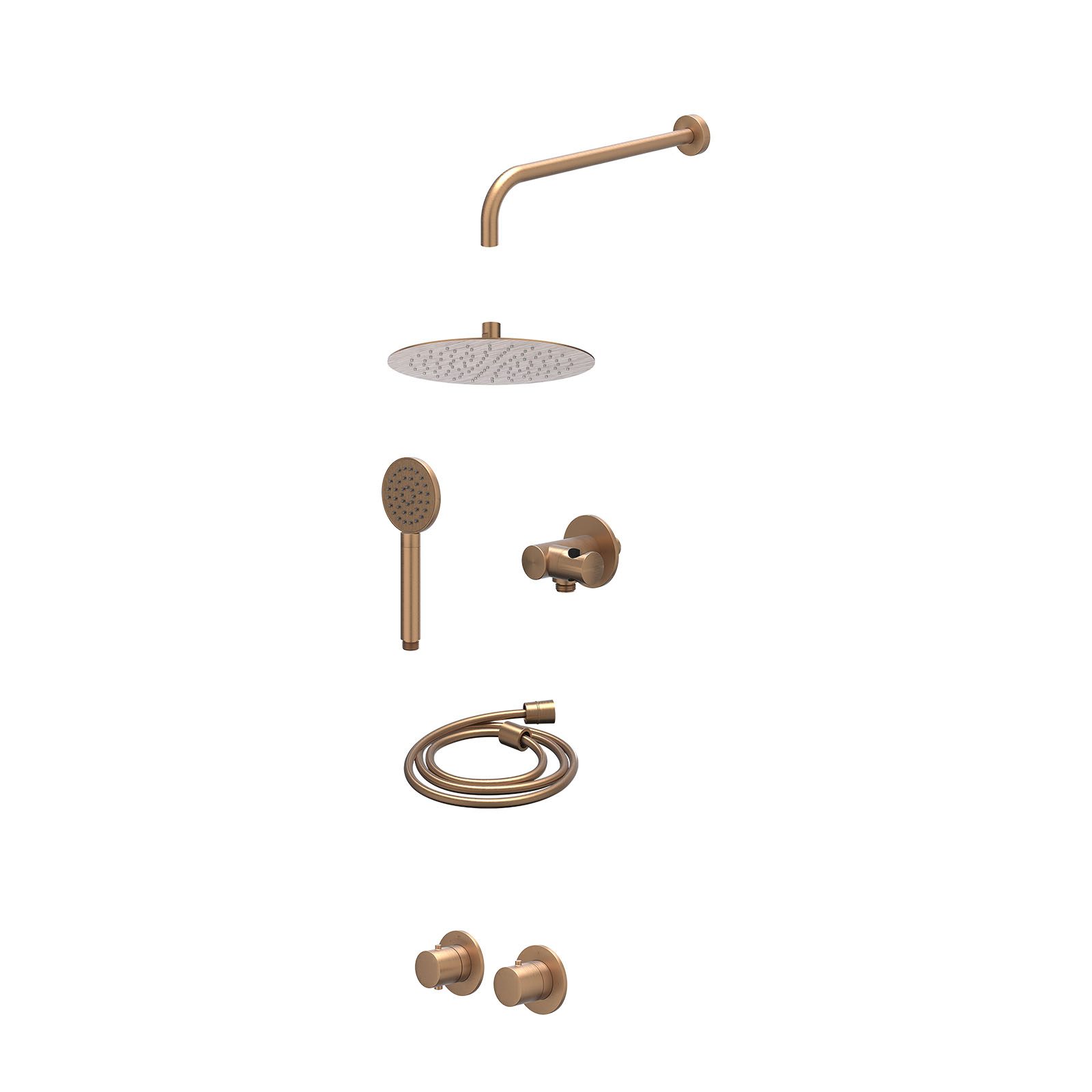 IVY Bond Regendoucheset inbouw symmetry 2-weg - 25cm slim - wandarm 40cm - verstelbare steun - satin spray - excl. inbouwbox - Geborsteld mat koper