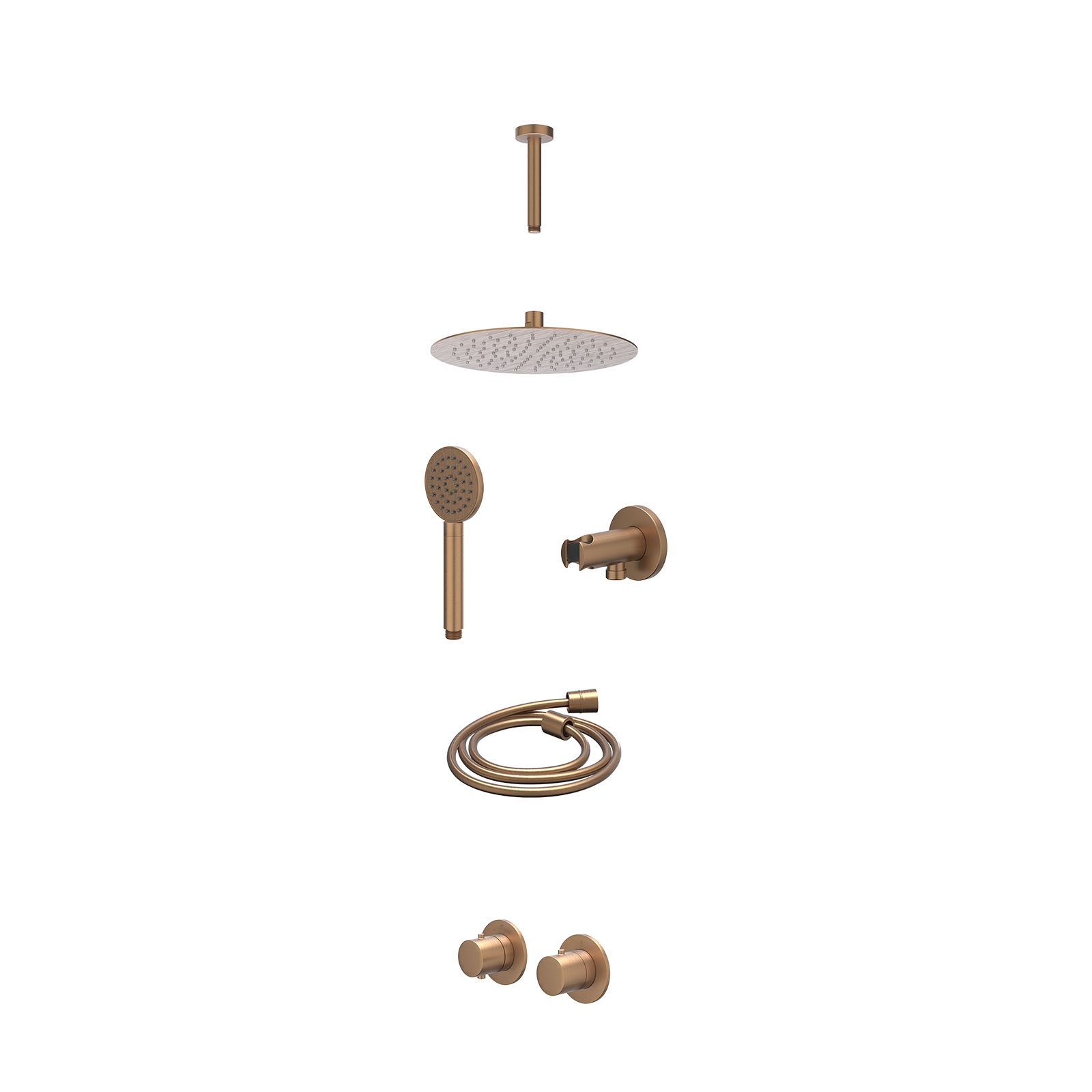 IVY Bond Regendoucheset inbouw symmetry 2-weg - 25cm slim - plafond 15cm - wandhouder - satin spray - excl. inbouwbox - Geborsteld mat koper