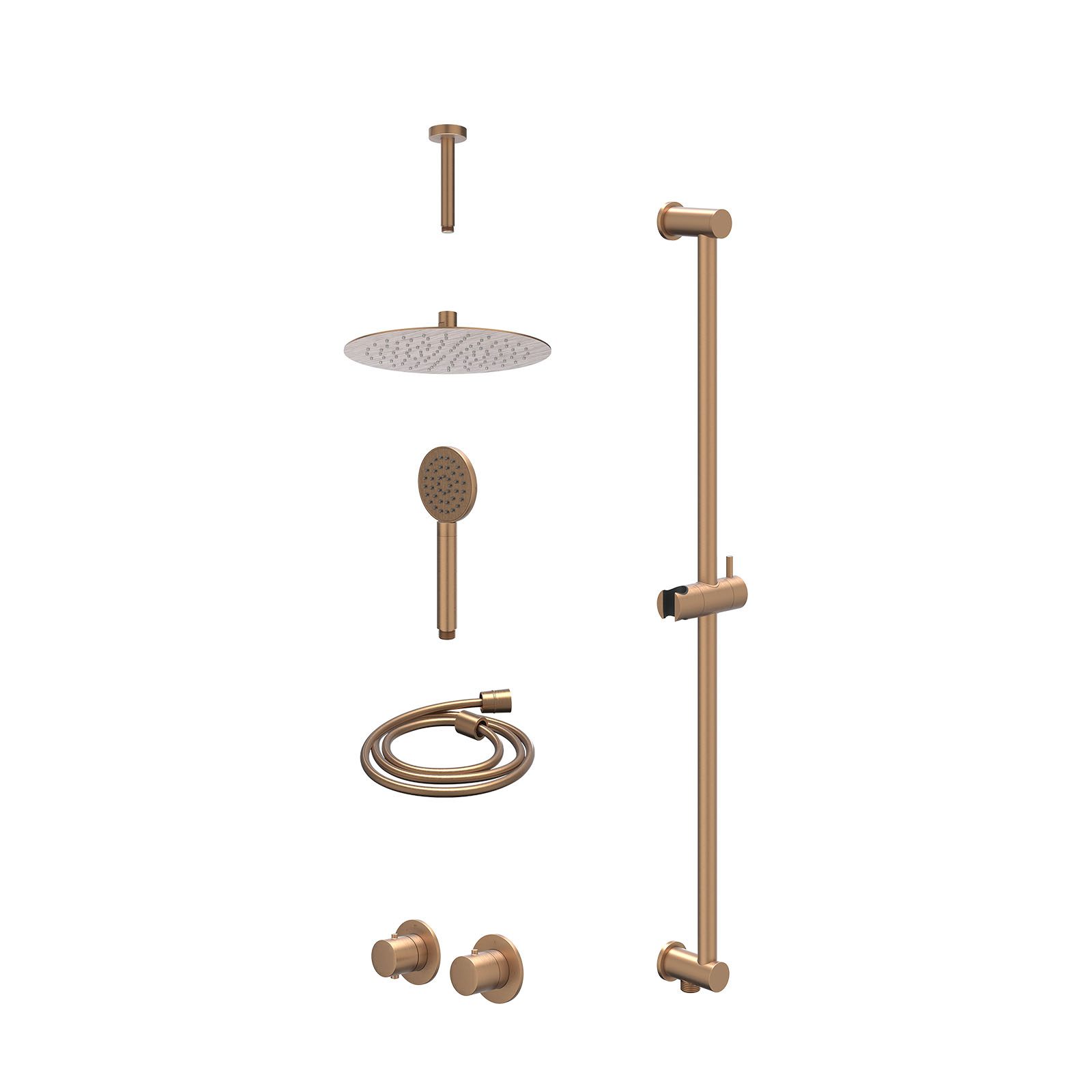 IVY Bond Regendoucheset inbouw symmetry 2-weg - 25cm slim - plafond 15cm - glijstang - satin spray - excl. inbouwbox - Geborsteld mat koper