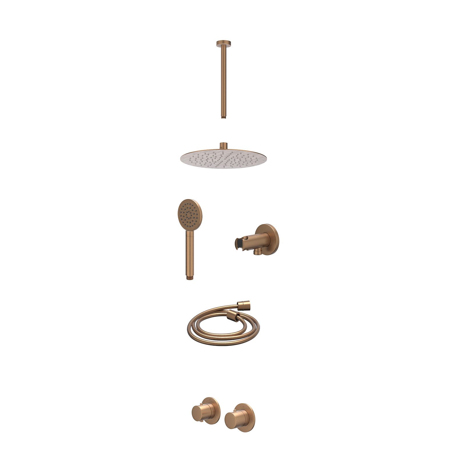 IVY Bond Regendoucheset inbouw symmetry 2-weg - 25cm slim - plafond 30cm - wandhouder - satin spray - excl. inbouwbox - Geborsteld mat koper