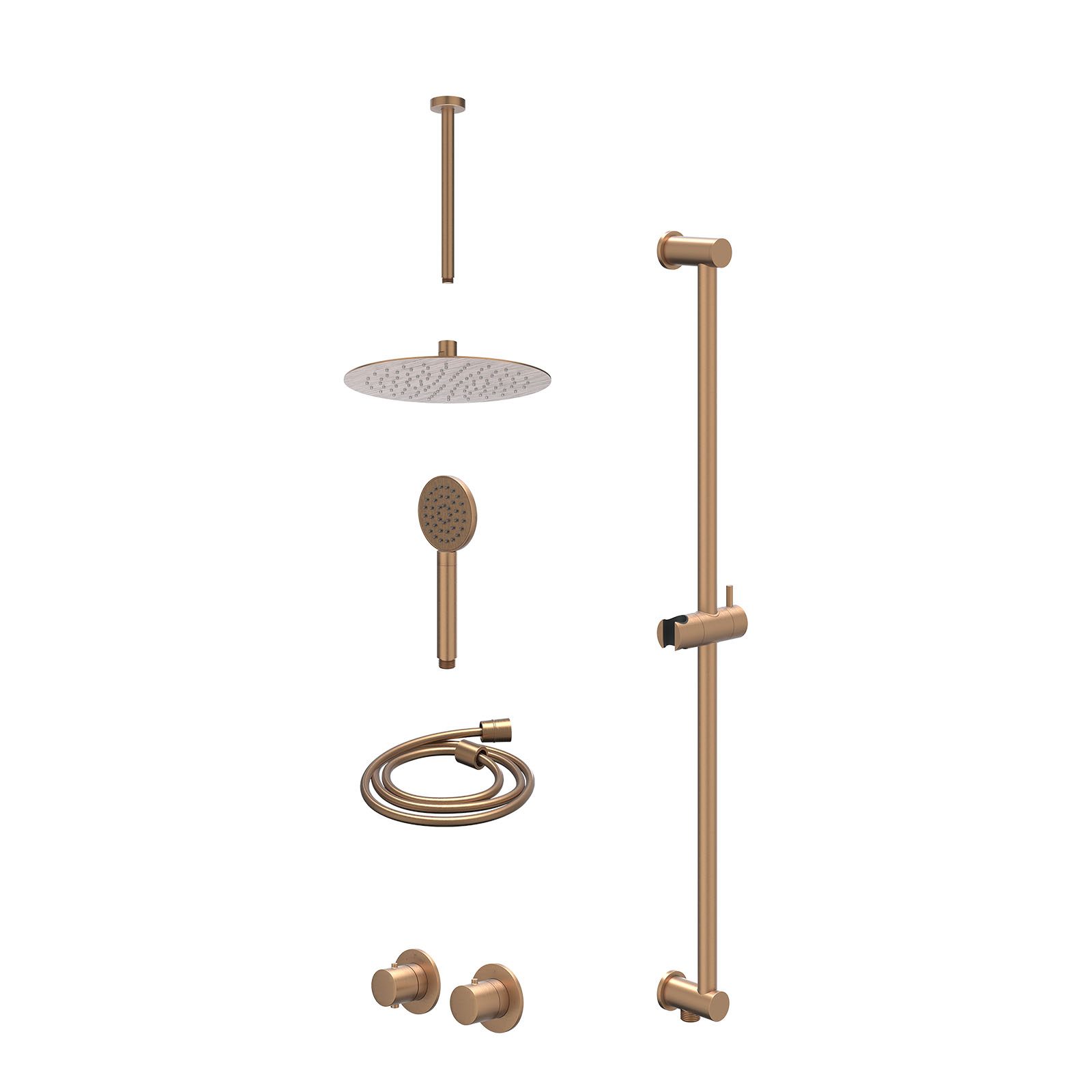 IVY Bond Regendoucheset inbouw symmetry 2-weg - 25cm slim - plafond 30cm - glijstang - satin spray - excl. inbouwbox - Geborsteld mat koper
