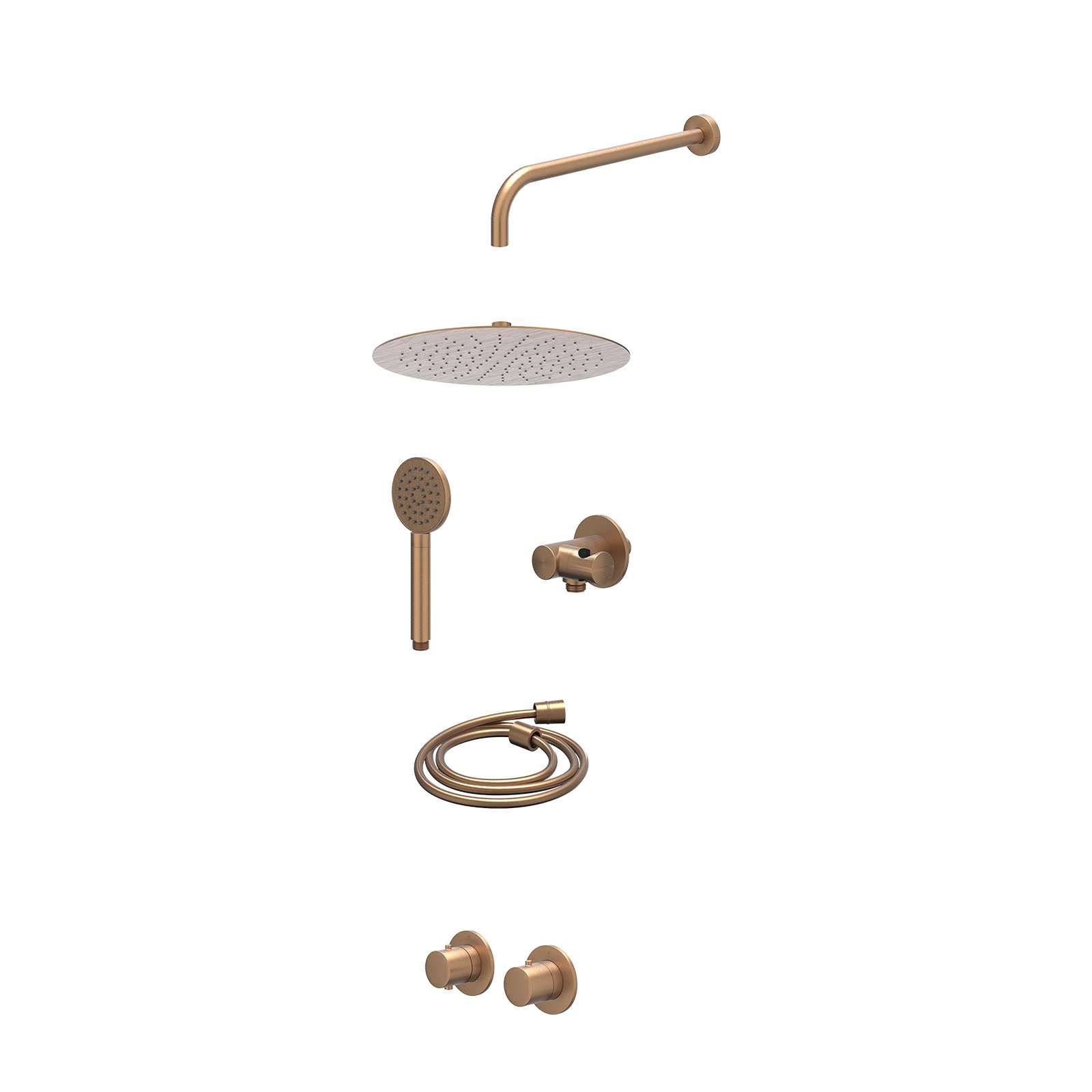 IVY Bond Regendoucheset inbouw symmetry 2-weg - 30cm slim - wandarm 40cm - verstelbare steun - satin spray - excl. inbouwbox - Geborsteld mat koper