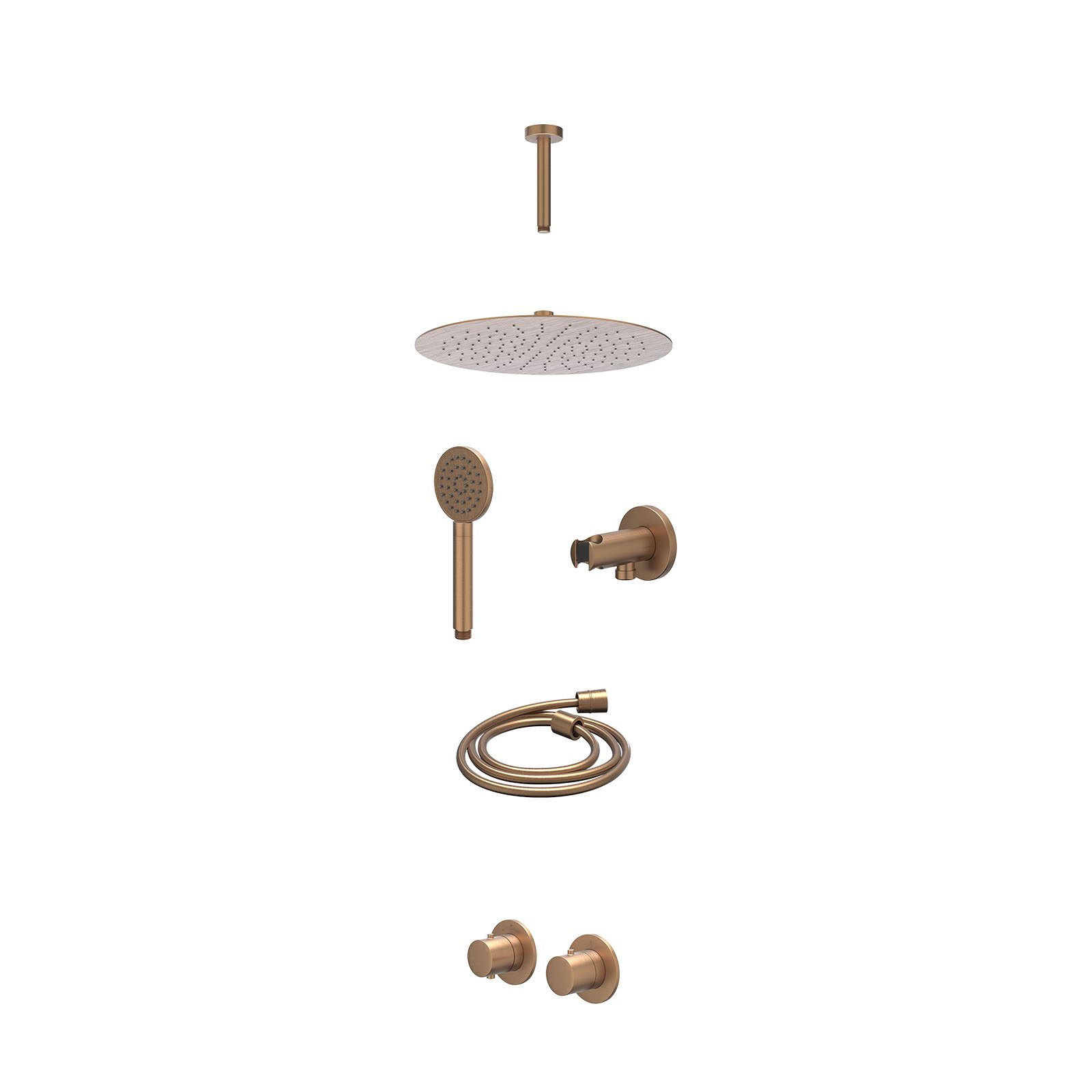 IVY Bond Regendoucheset inbouw symmetry 2-weg - 30cm slim - plafond 15cm - wandhouder - satin spray - excl. inbouwbox - Geborsteld mat koper