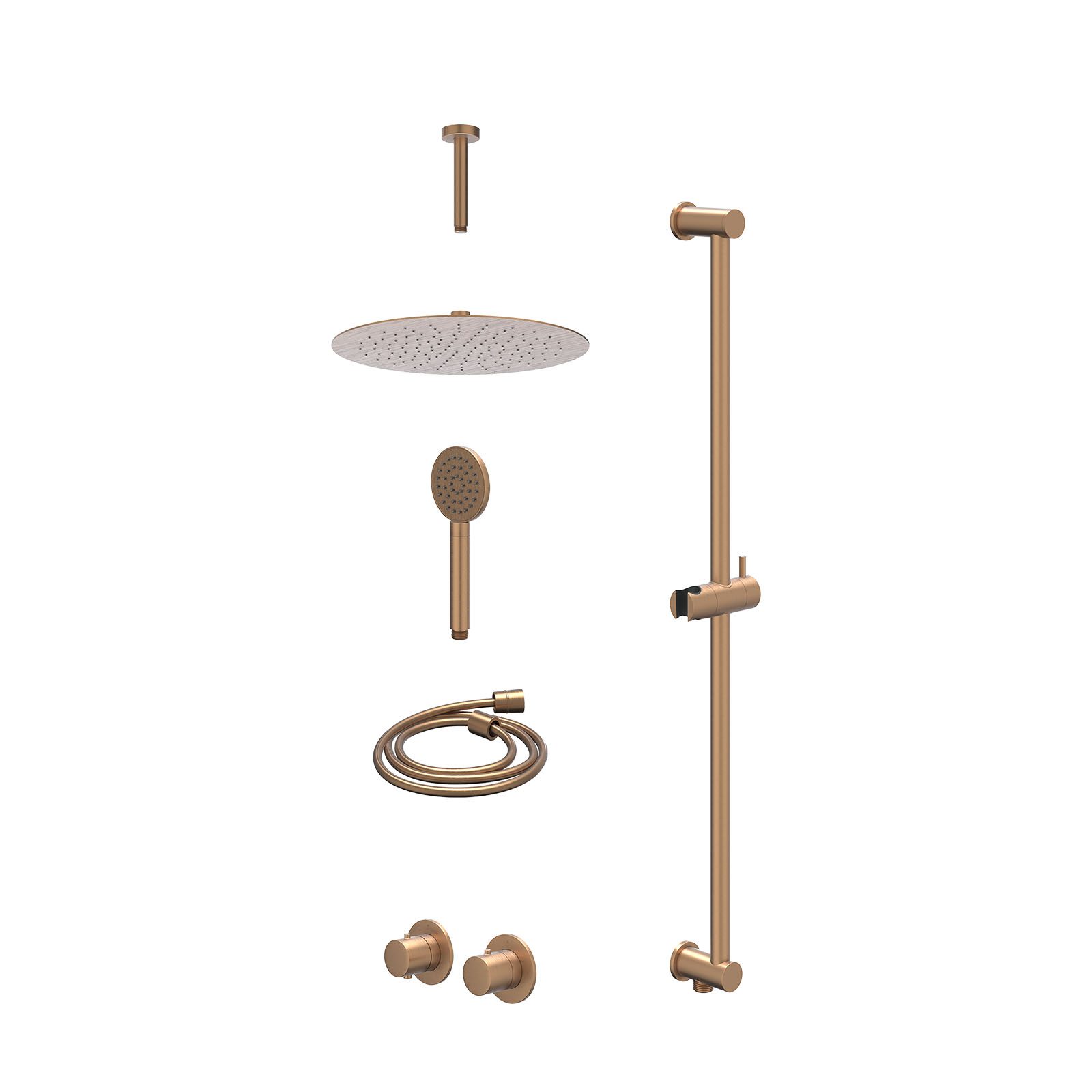 IVY Bond Regendoucheset inbouw symmetry 2-weg - 30cm slim - plafond 15cm - glijstang - satin spray - excl. inbouwbox - Geborsteld mat koper
