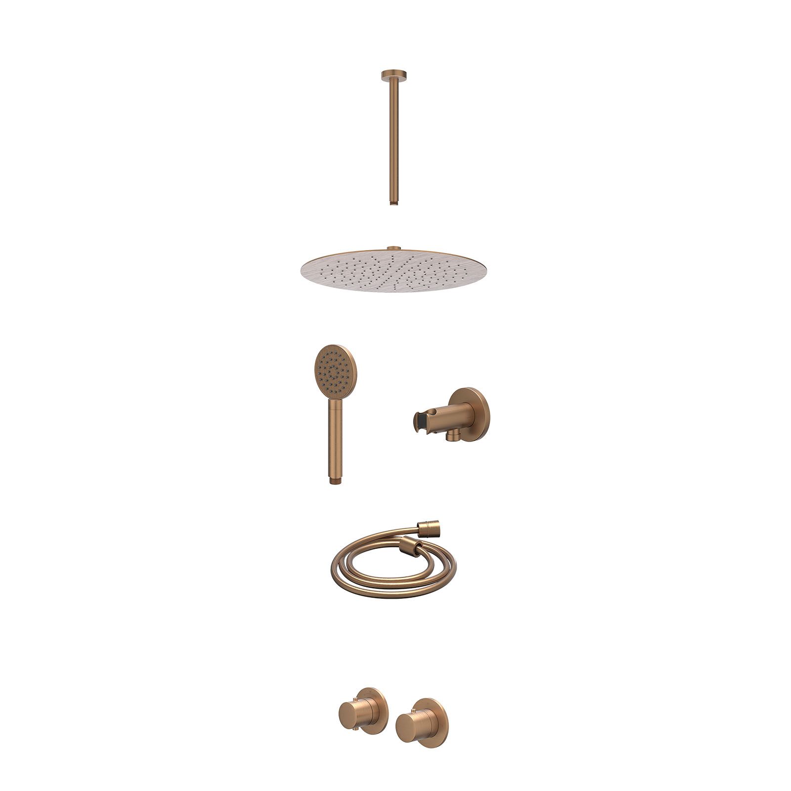 IVY Bond Regendoucheset inbouw symmetry 2-weg - 30cm slim - plafond 30cm - wandhouder - satin spray - excl. inbouwbox - Geborsteld mat koper