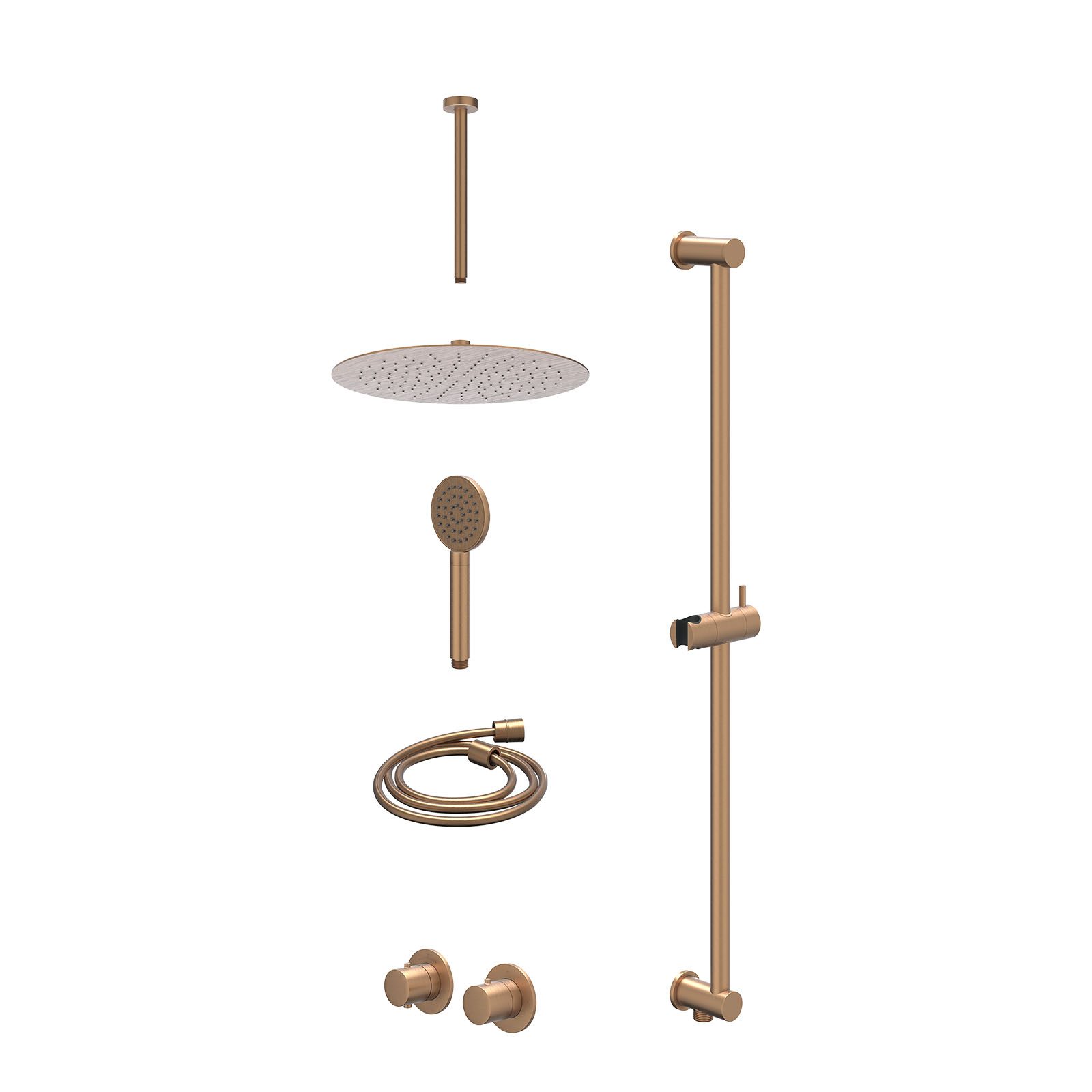 IVY Bond Regendoucheset inbouw symmetry 2-weg - 30cm slim - plafond 30cm - glijstang - satin spray - excl. inbouwbox - Geborsteld mat koper