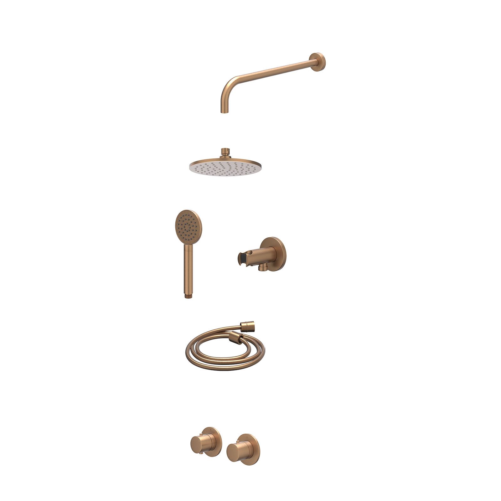 IVY Bond Regendoucheset inbouw symmetry 2-weg - 20cm medium - wandarm 40cm - wandhouder - satin spray - excl. inbouwbox - Geborsteld mat koper