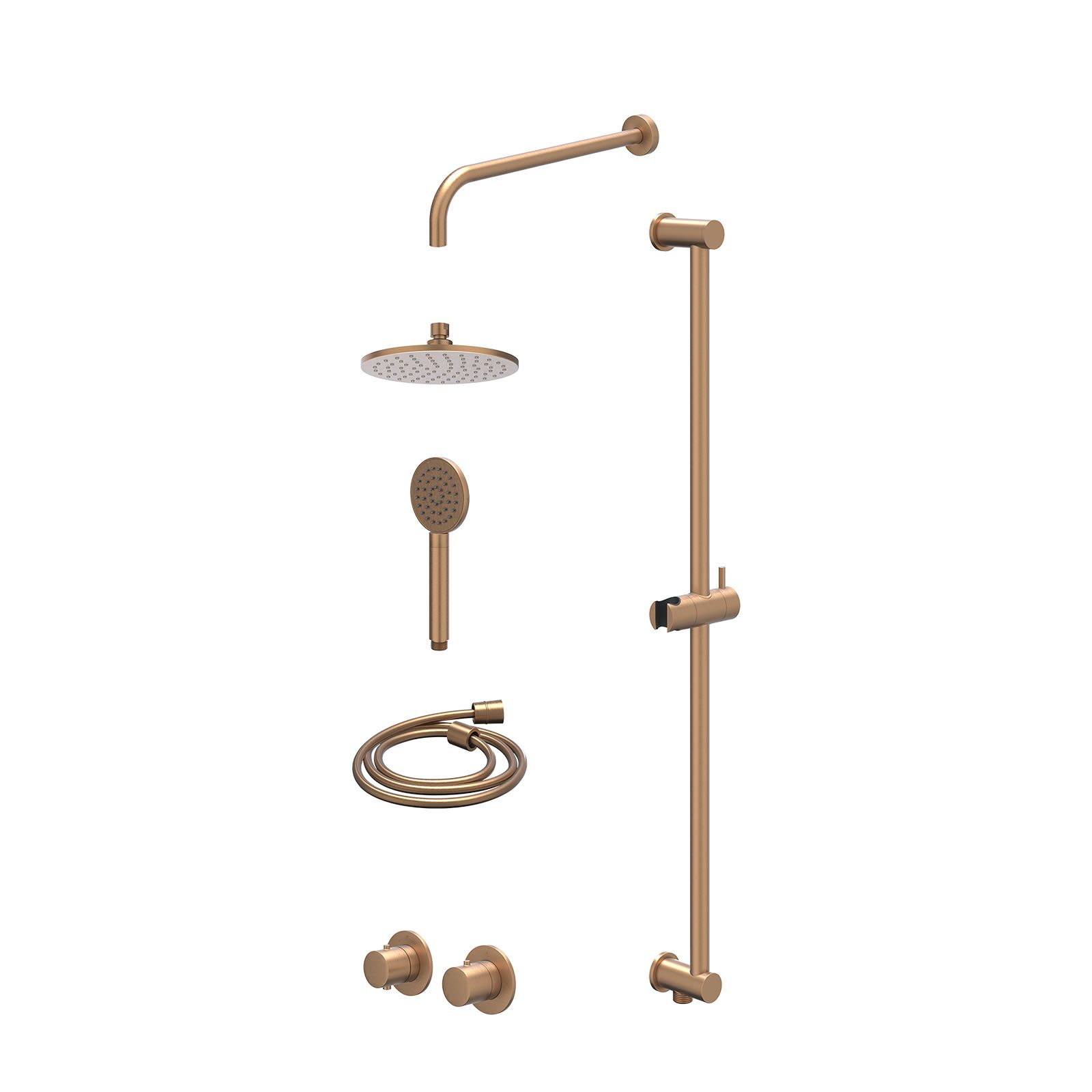 IVY Bond Regendoucheset inbouw symmetry 2-weg - 20cm medium - wandarm 40cm - glijstang - satin spray - excl. inbouwbox - Geborsteld mat koper