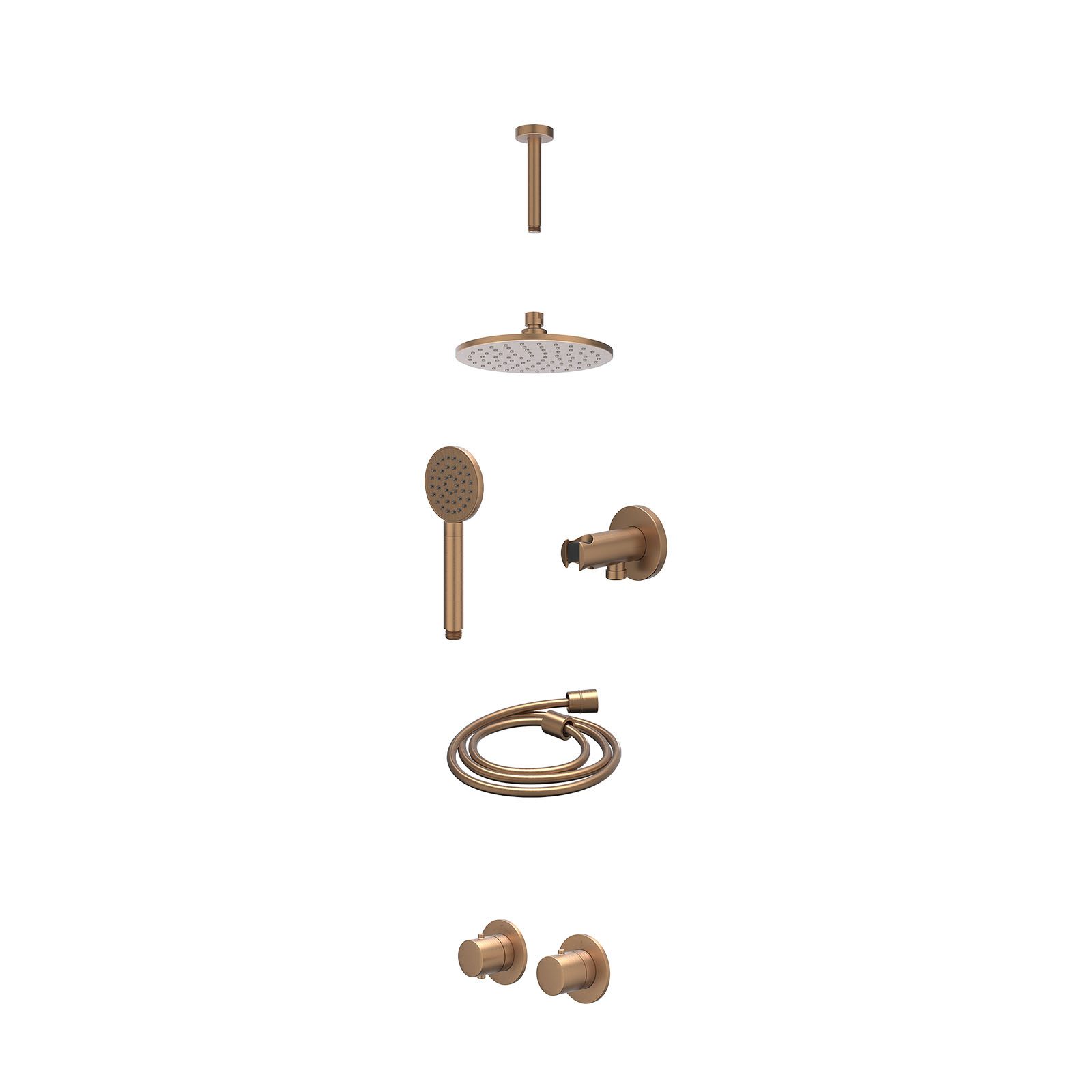 IVY Bond Regendoucheset inbouw symmetry 2-weg - 20cm medium - plafond 15cm - wandhouder - satin spray - excl. inbouwbox - Geborsteld mat koper