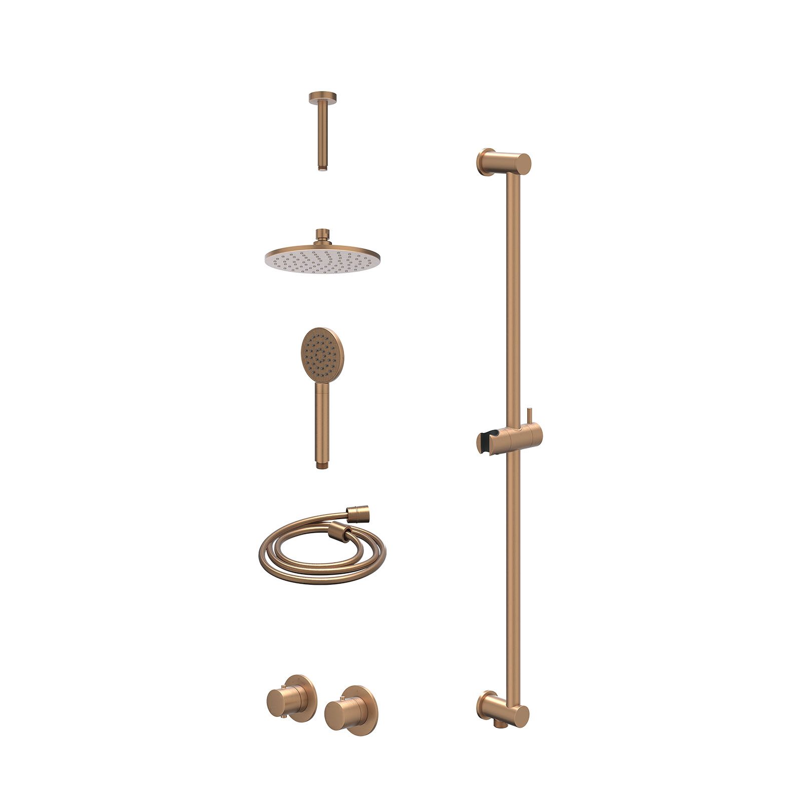 IVY Bond Regendoucheset inbouw symmetry 2-weg - 20cm medium - plafond 15cm - glijstang - satin spray - excl. inbouwbox - Geborsteld mat koper