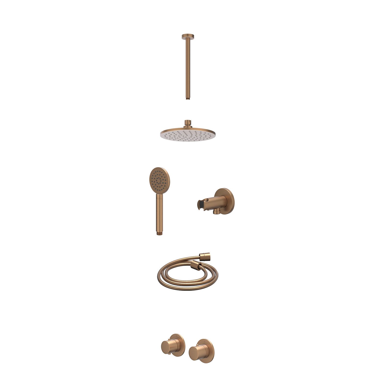 IVY Bond Regendoucheset inbouw symmetry 2-weg - 20cm medium - plafond 30cm - wandhouder - satin spray - excl. inbouwbox - Geborsteld mat koper
