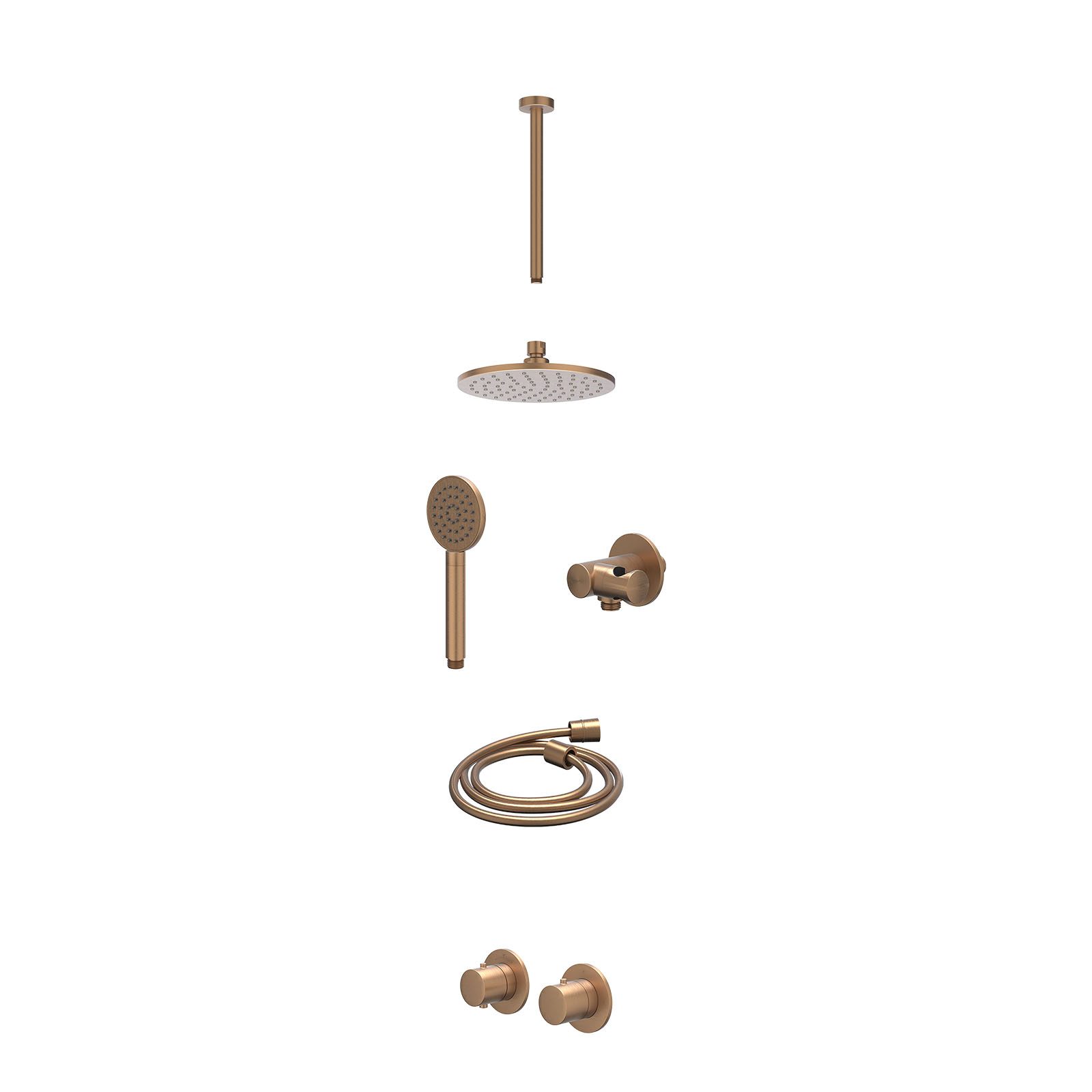 IVY Bond Regendoucheset inbouw symmetry 2-weg - 20cm medium - plafond 30cm - verstelbare steun - satin spray - excl. inbouwbox - Geborsteld mat koper