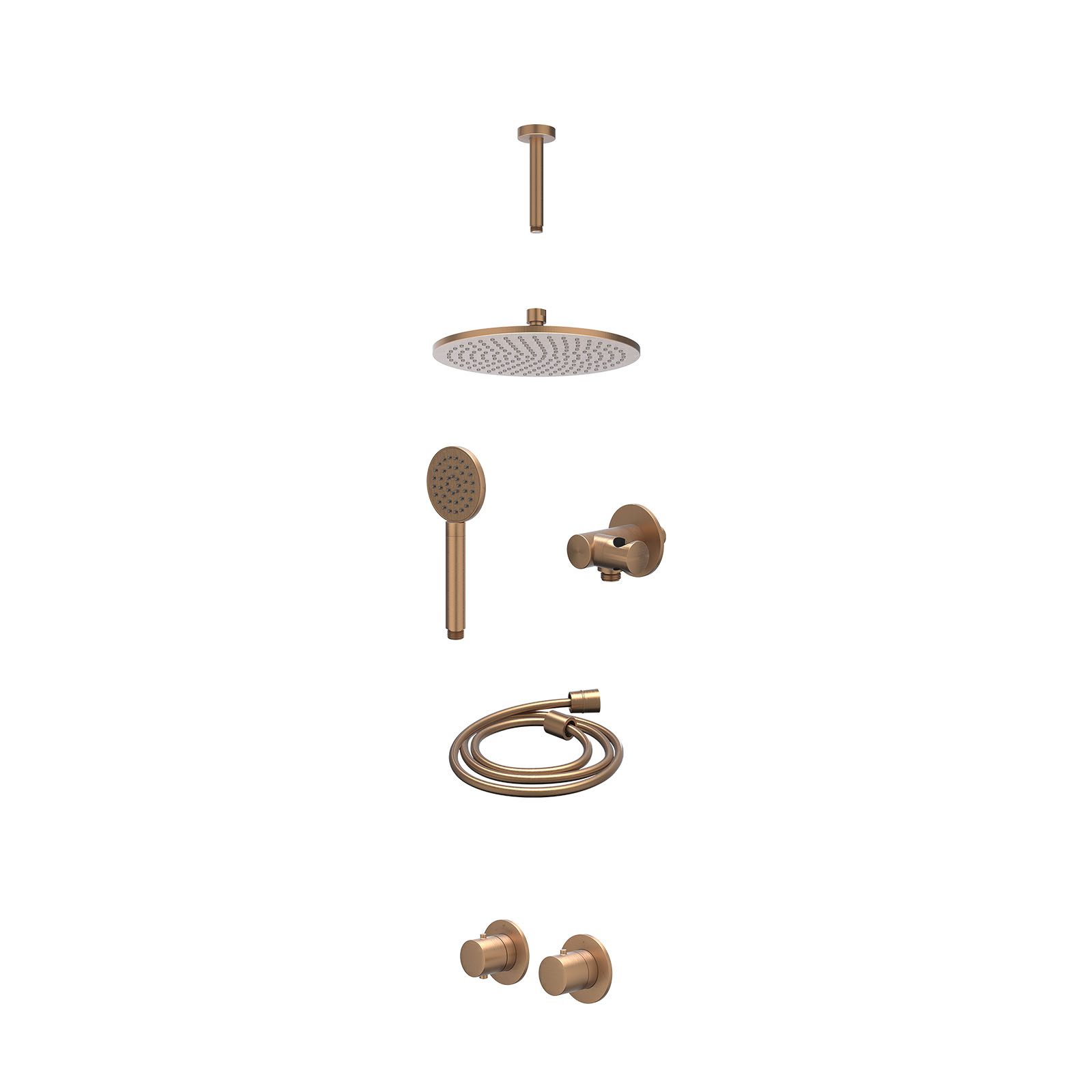 IVY Bond Regendoucheset inbouw symmetry 2-weg - 25cm medium - plafond 15cm - verstelbare steun - satin spray - excl. inbouwbox - Geborsteld mat koper