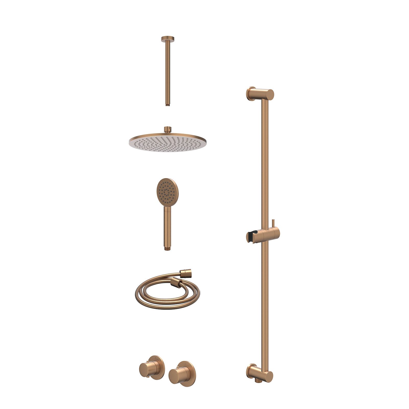 IVY Bond Regendoucheset inbouw symmetry 2-weg - 25cm medium - plafond 30cm - glijstang - satin spray - excl. inbouwbox - Geborsteld mat koper