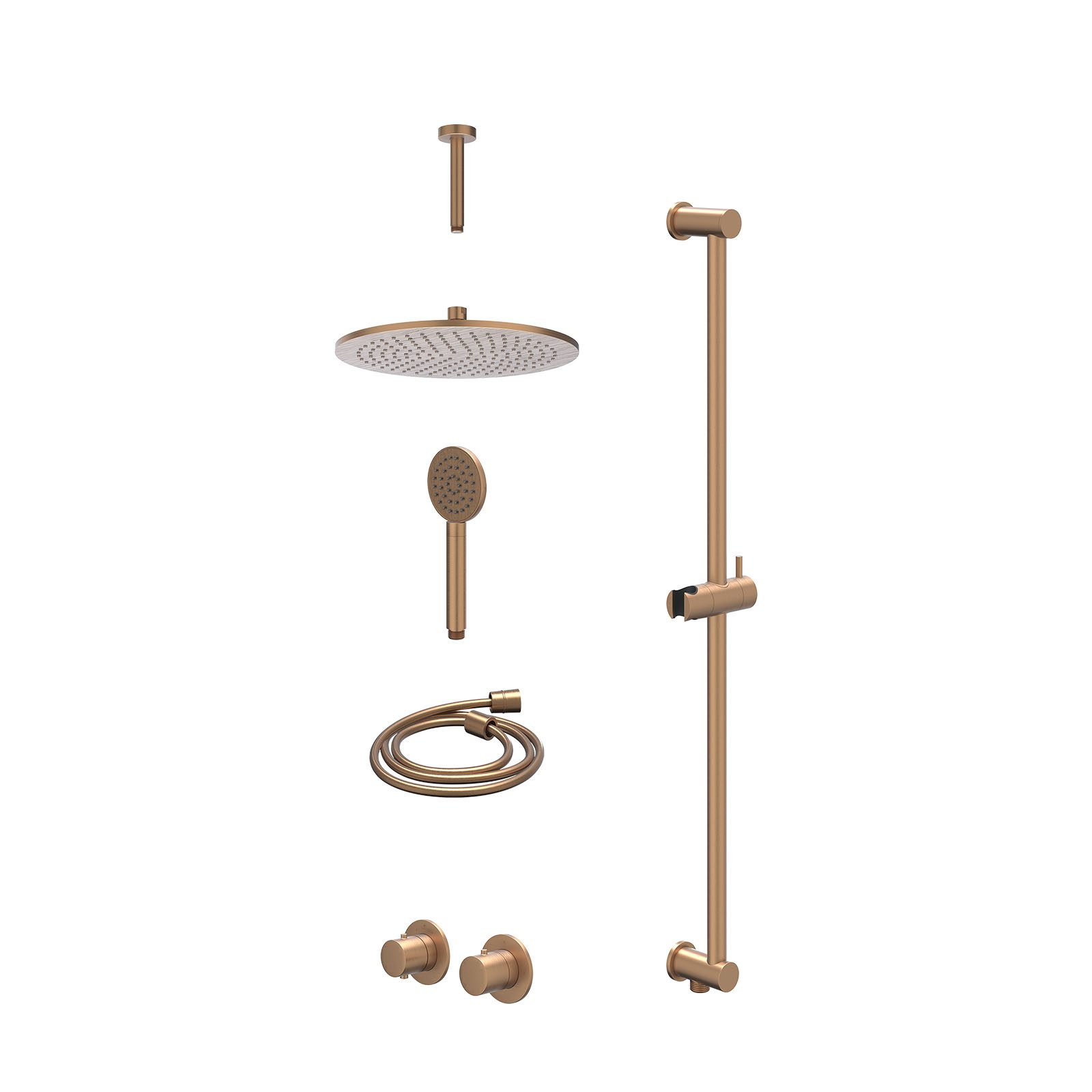 IVY Bond Regendoucheset inbouw symmetry 2-weg - 30cm medium - plafond 15cm - glijstang - satin spray - excl. inbouwbox - Geborsteld mat koper