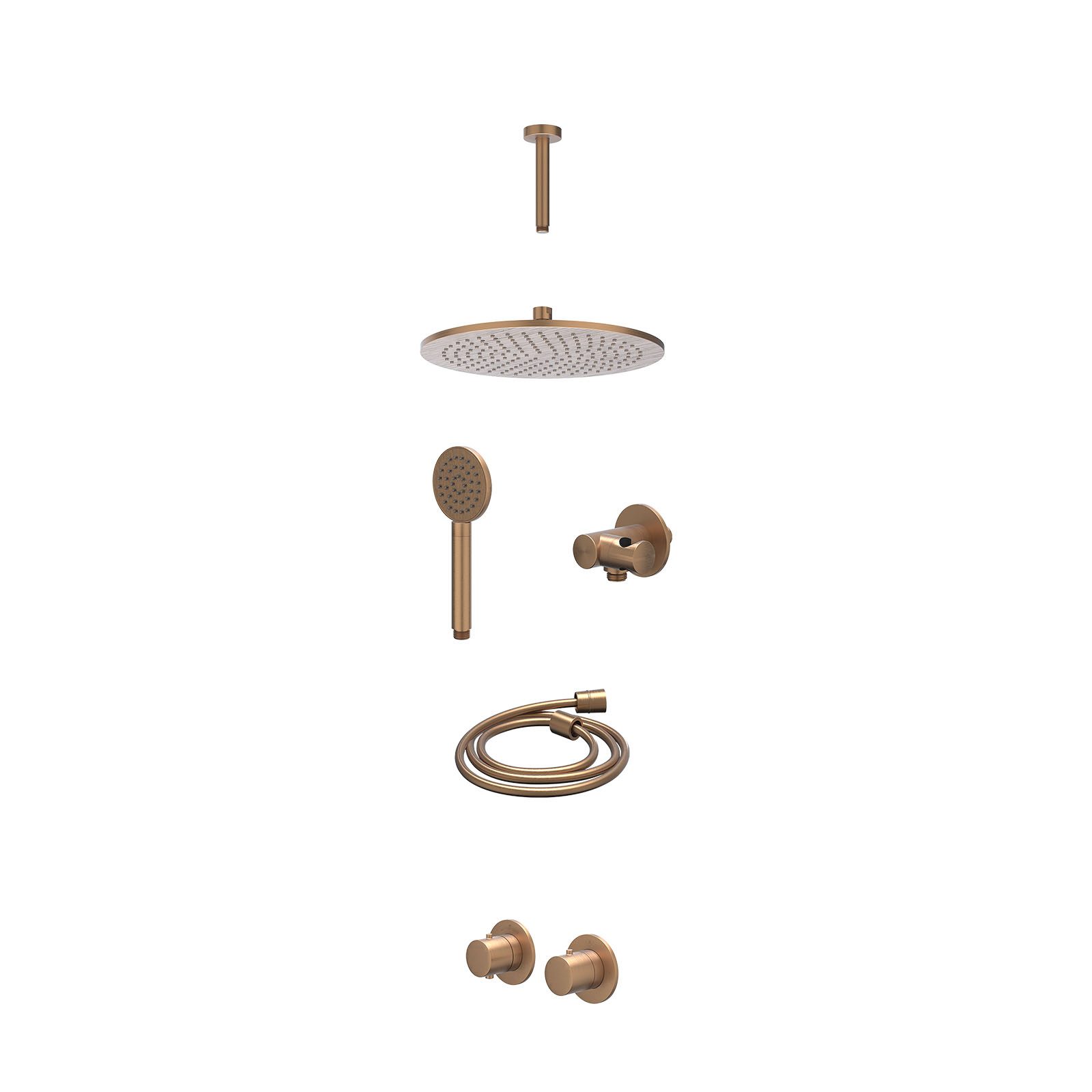 IVY Bond Regendoucheset inbouw symmetry 2-weg - 30cm medium - plafond 15cm - verstelbare steun - satin spray - excl. inbouwbox - Geborsteld mat koper