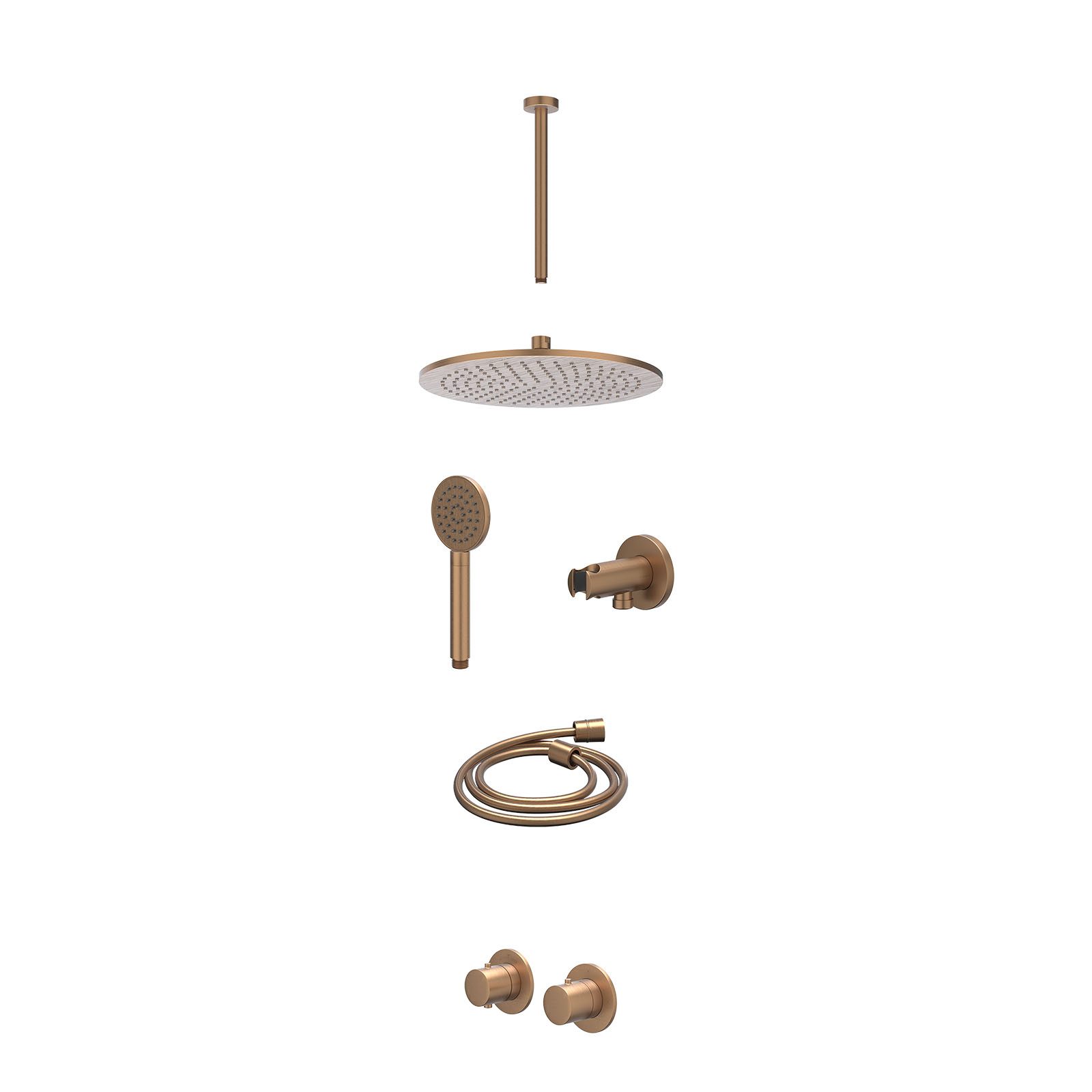 IVY Bond Regendoucheset inbouw symmetry 2-weg - 30cm medium - plafond 30cm - wandhouder - satin spray - excl. inbouwbox - Geborsteld mat koper