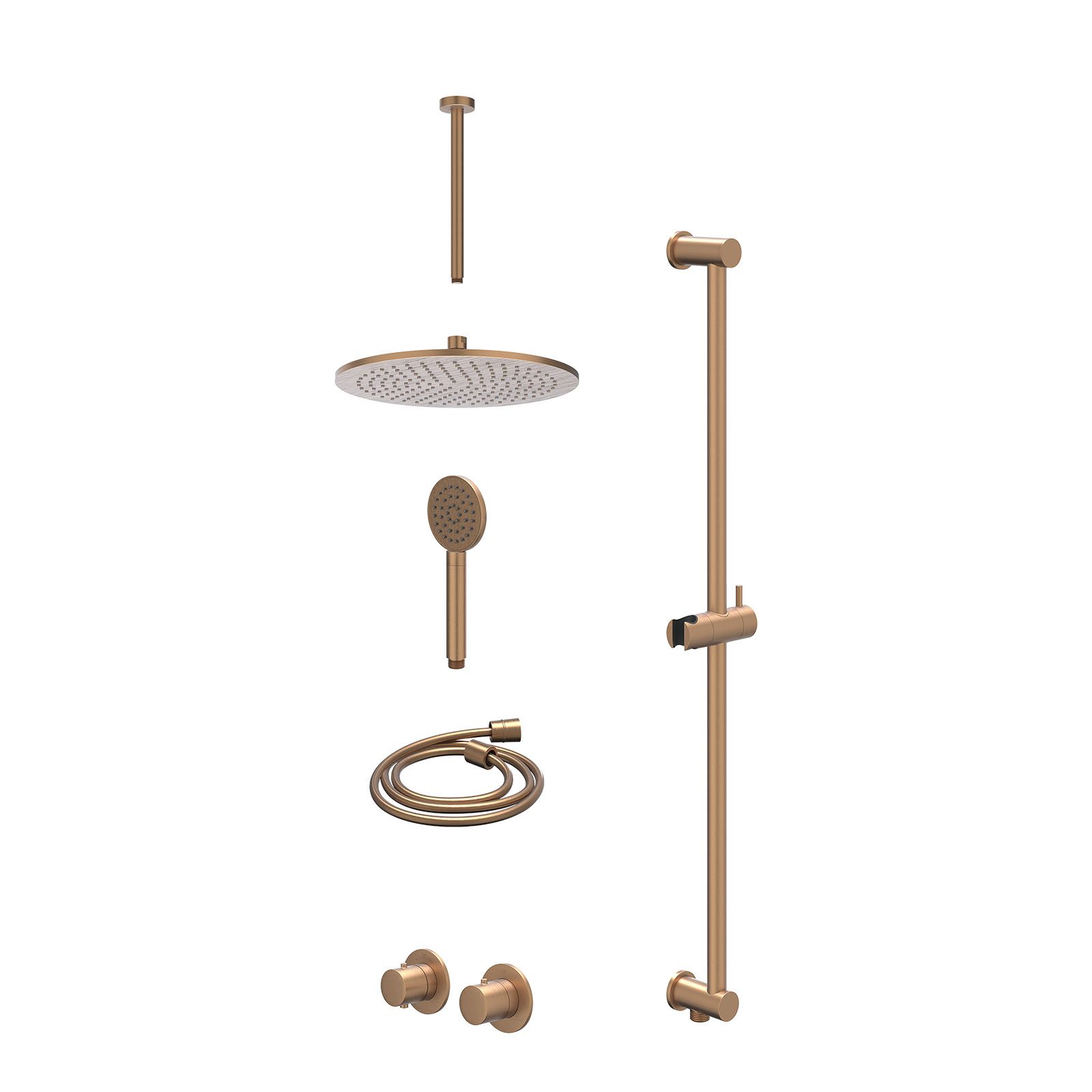IVY Bond Regendoucheset inbouw symmetry 2-weg - 30cm medium - plafond 30cm - glijstang - satin spray - excl. inbouwbox - Geborsteld mat koper