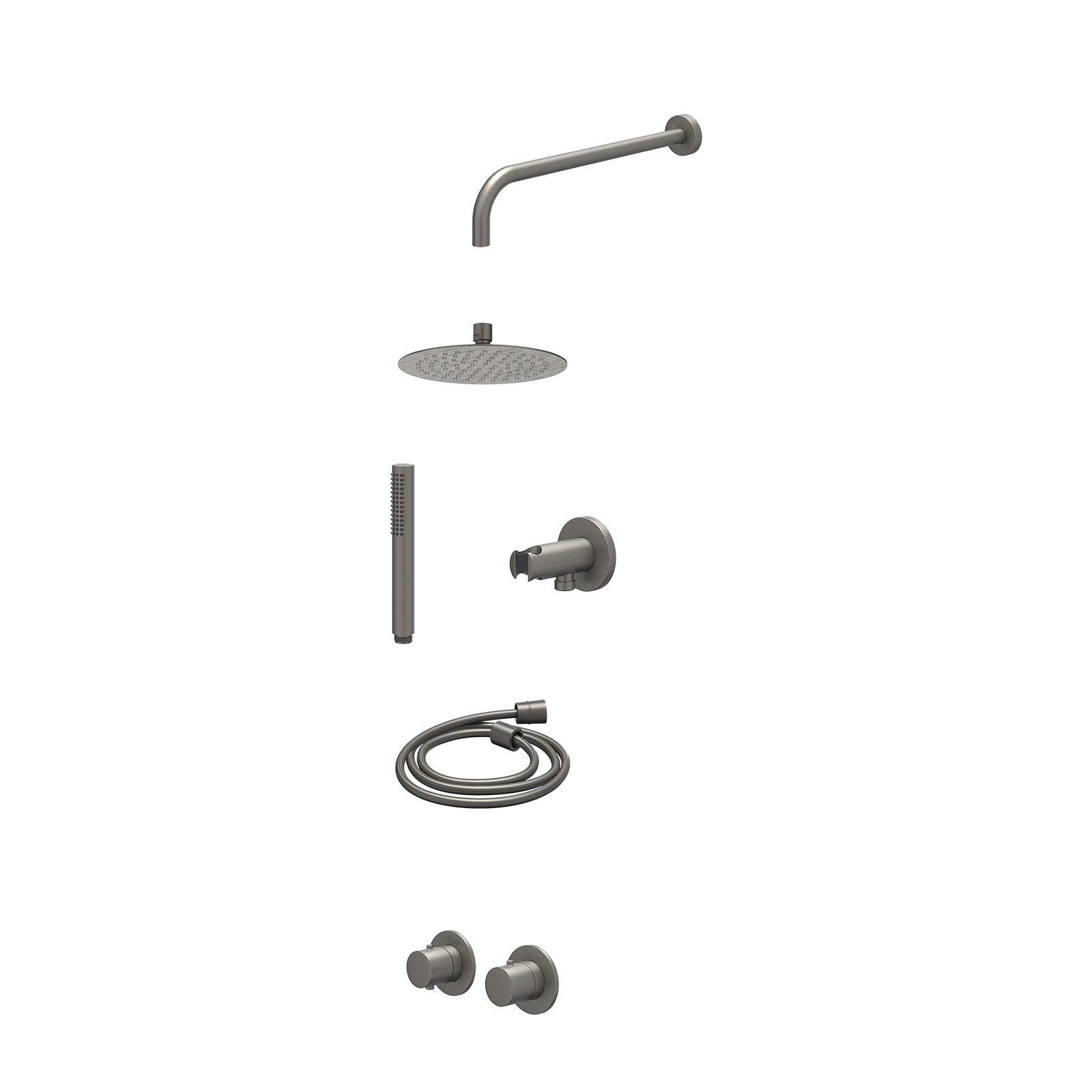 IVY Bond Regendoucheset inbouw symmetry 2-weg - 20cm slim - wandarm 40cm - wandhouder - staafhanddouche - excl. inbouwbox - Geborsteld metal black