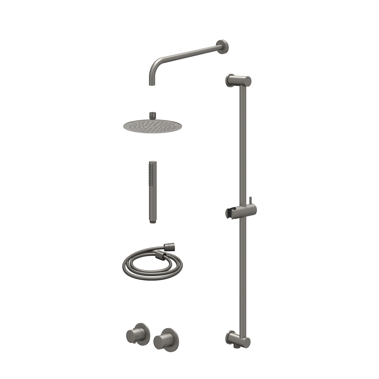 IVY Bond Regendoucheset inbouw symmetry 2-weg - 20cm slim - wandarm 40cm - glijstang - staafhanddouche - excl. inbouwbox - Geborsteld metal black